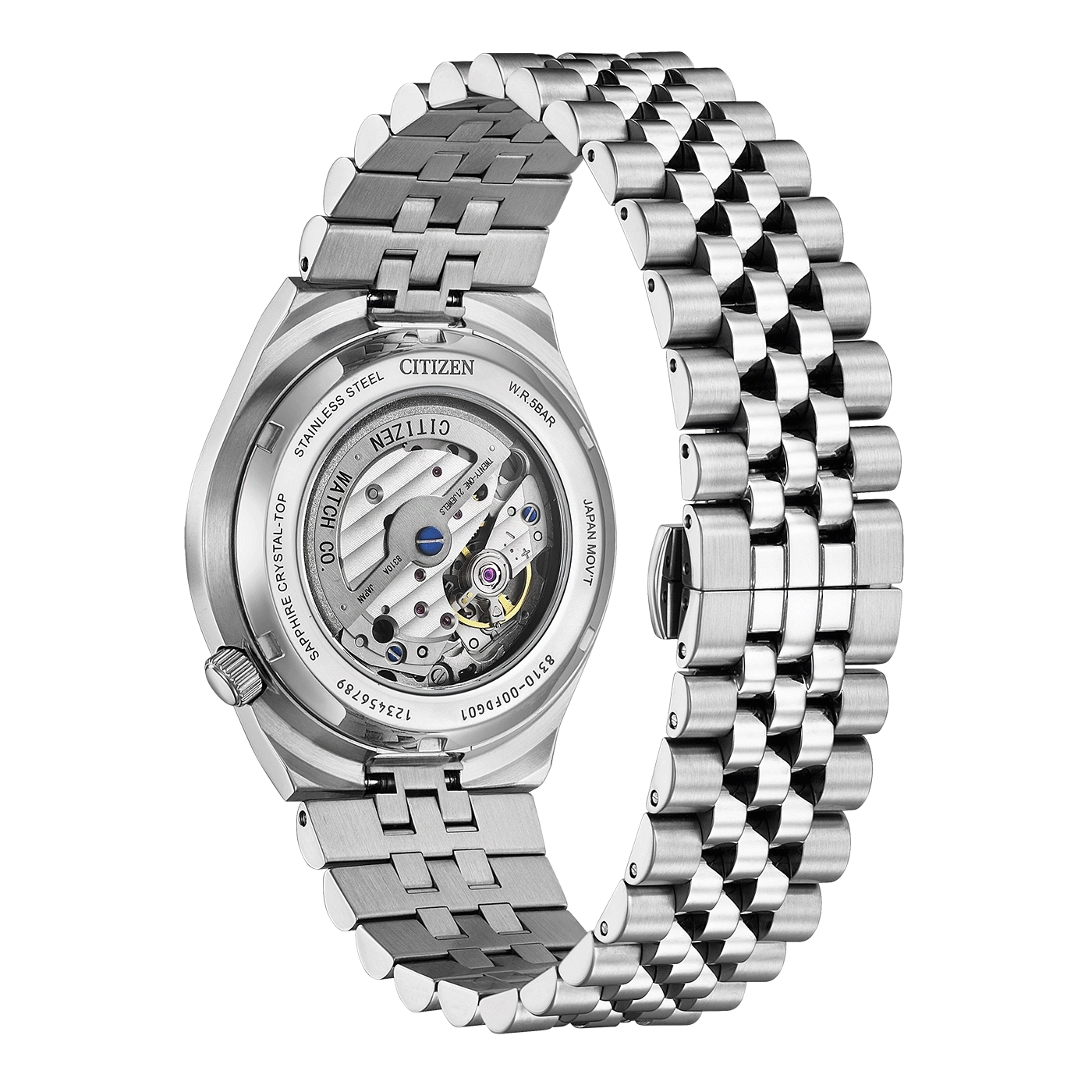 Montre Citizen automatique en acier inoxydable avec mouvement visible.