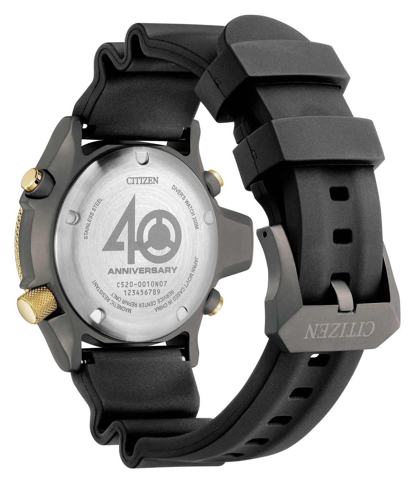 Rückseite der Citizen-Taucheruhr zum 40. Jubiläum mit Gravur