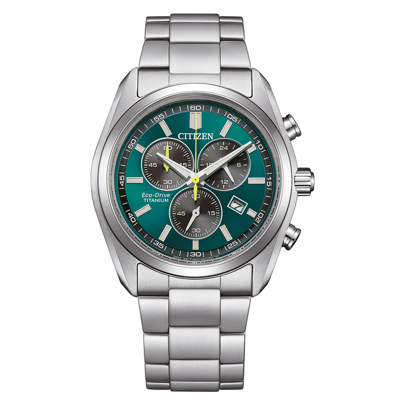 Eine grüne Citizen Eco-Drive Titanium Chronographenuhr