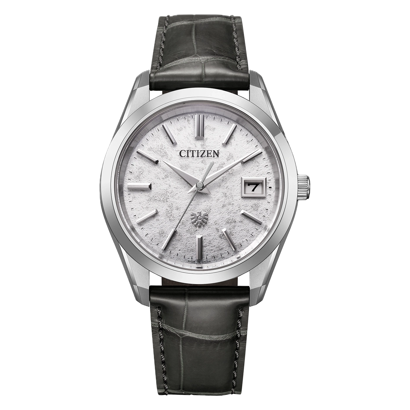 Silberne Citizen Uhr mit schwarzem Lederarmband