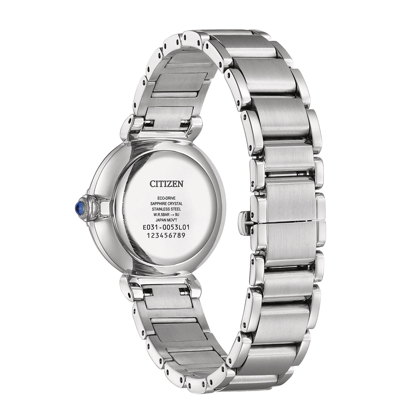 Eine Citizen Eco-Drive Uhr mit Edelstahlarmband und rundem Zifferblatt.