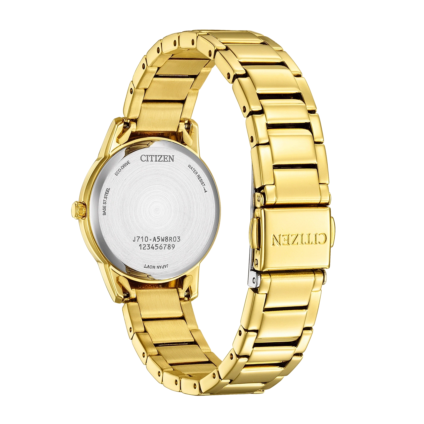 Goldene Citizen-Uhr, Rückansicht mit Armband und Schließe.