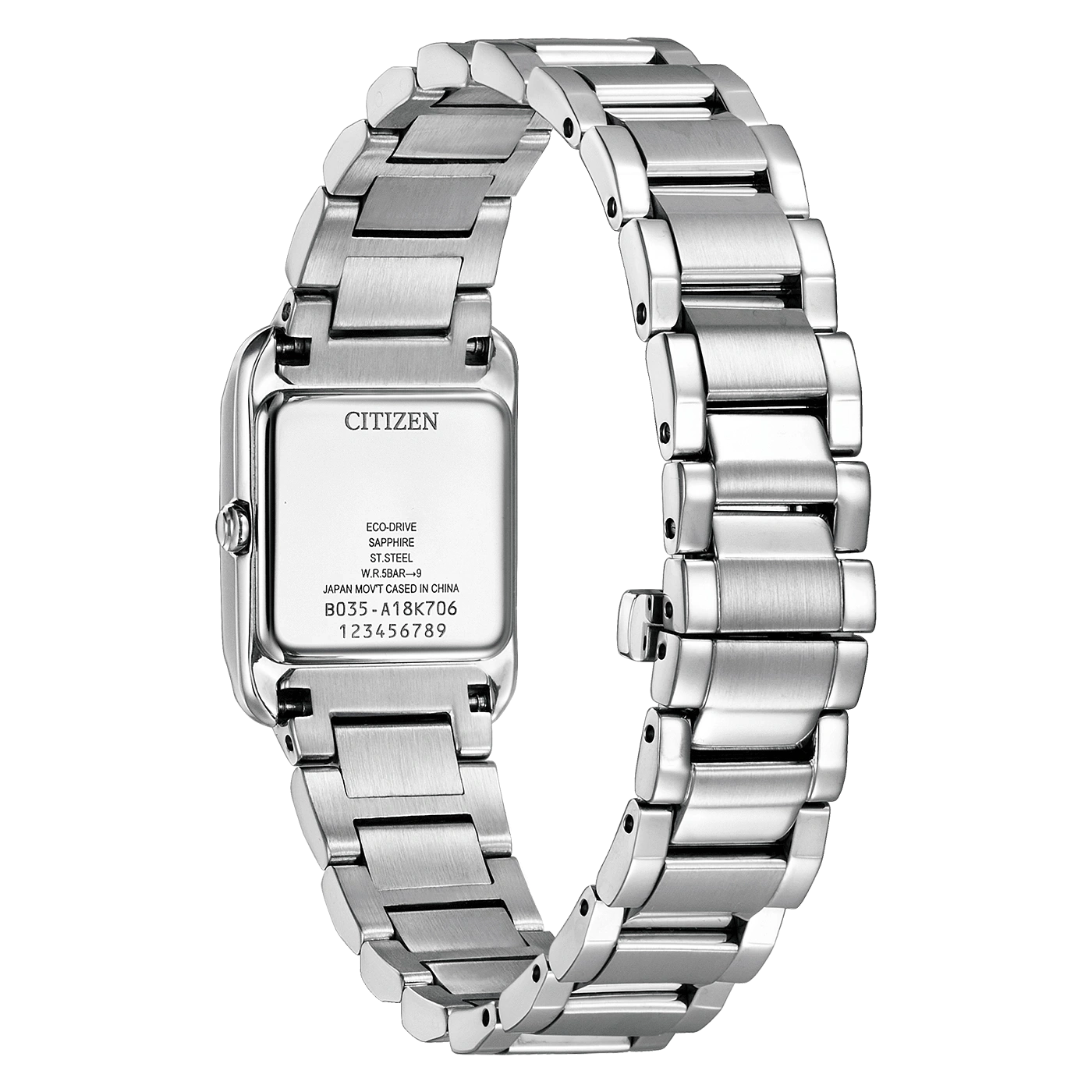 Montre Citizen en acier inoxydable avec inscription et numéro de modèle