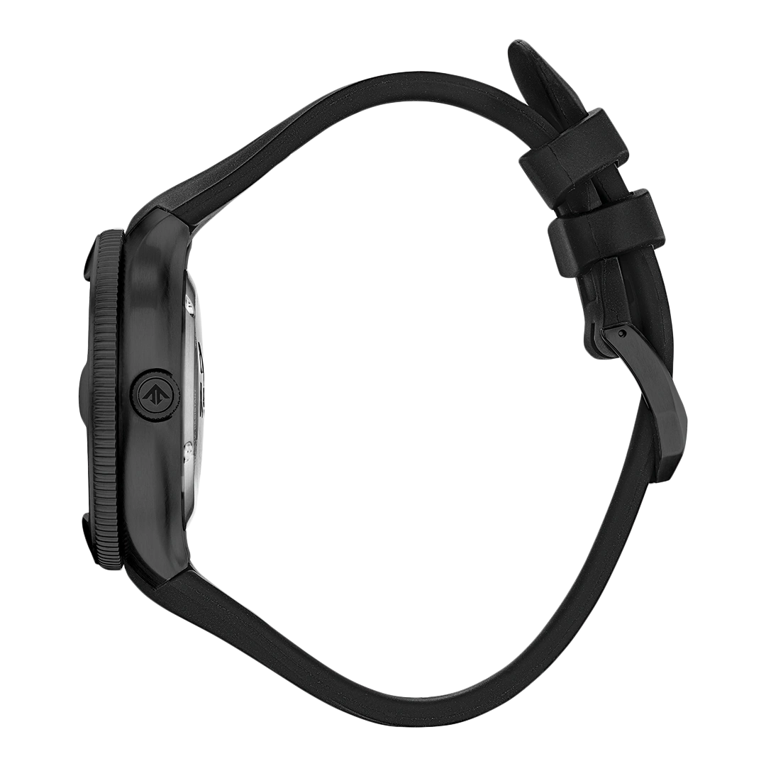 Schwarze Uhr mit Gummiband und Metallschnalle