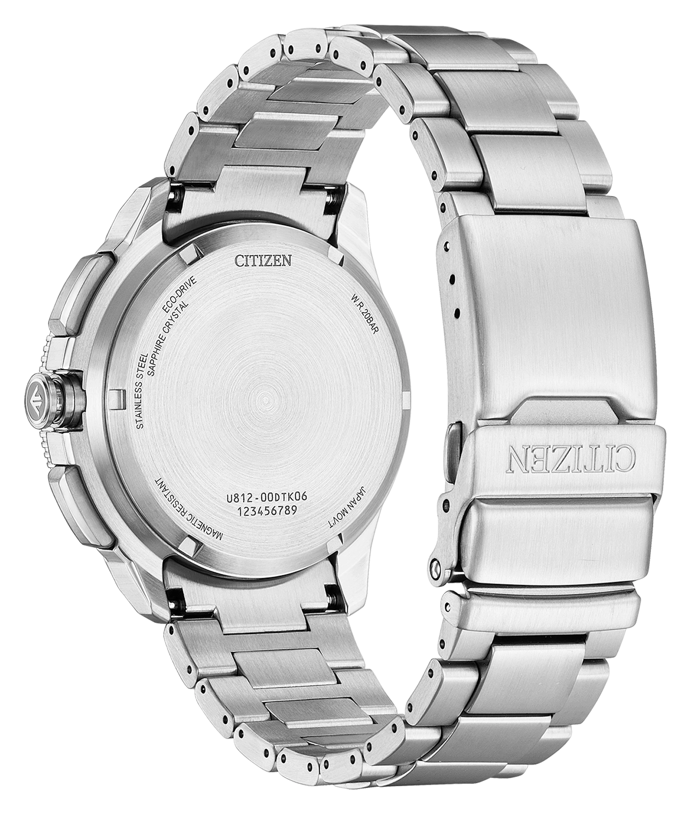Dos de montre Citizen en acier inoxydable avec bracelet métallique