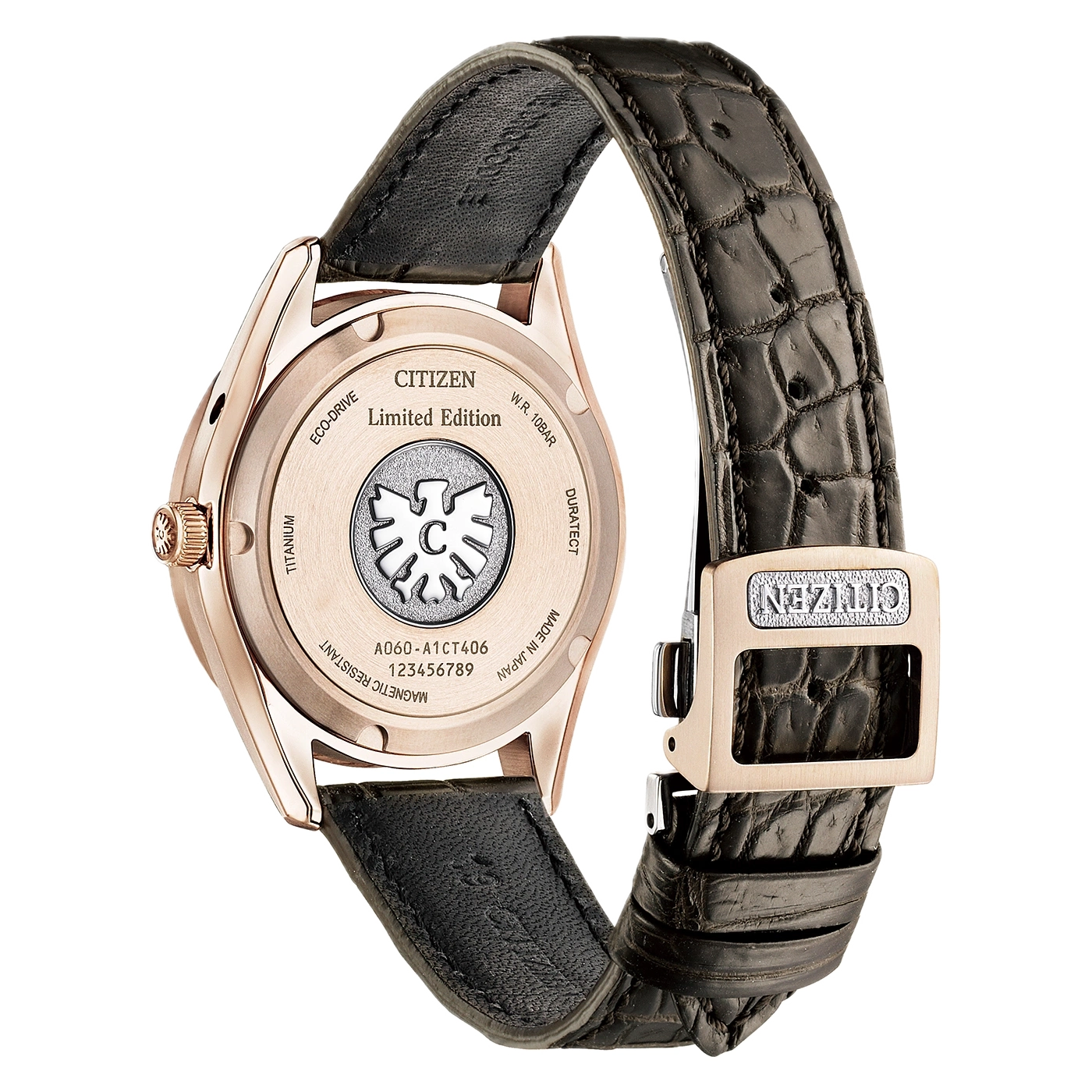 Citizen Eco-Drive Titanuhr, limitierte Auflage, braunes Krokodillederarmband.