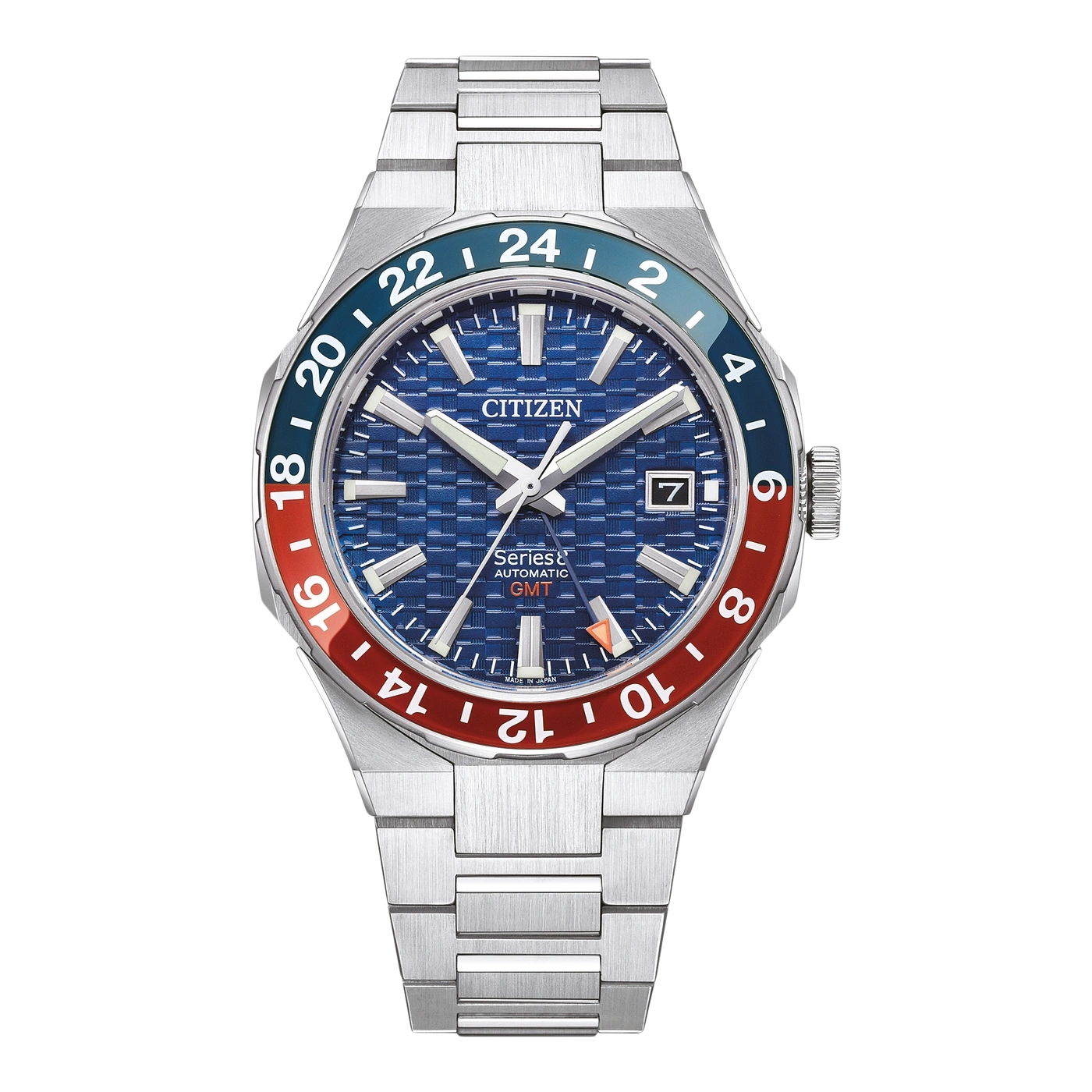 Citizen Automatik GMT Uhr blau mit rot-blau zweifarbigem Lünettenring.