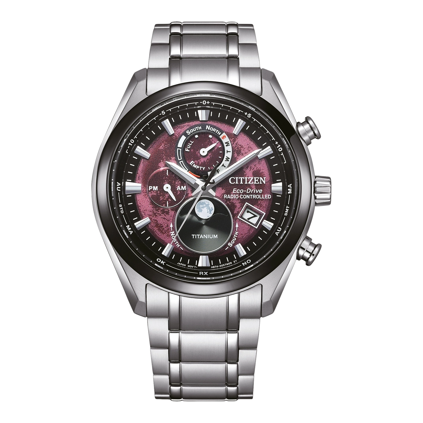 Citizen Eco-Drive Funkgesteuerte Uhr aus Titan mit bordeauxrotem Zifferblatt
