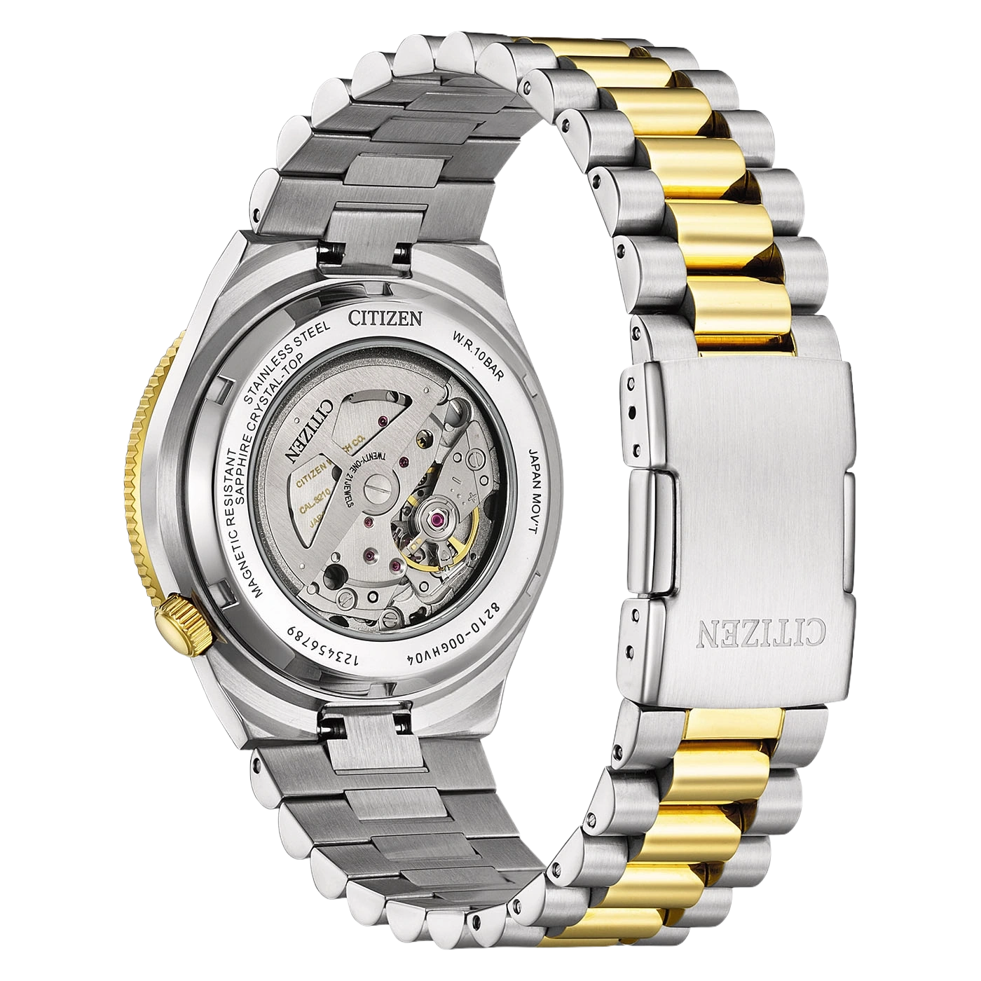 Citizen Uhr mit offenem Werk und zweifarbigem Armband.