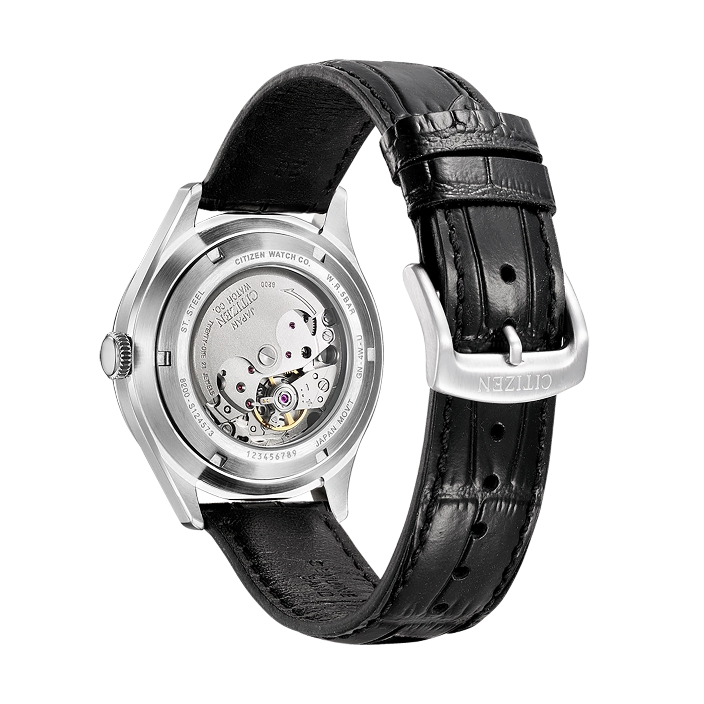 Citizen Automatik-Uhr mit transparentem Gehäuseboden und schwarzem Lederarmband