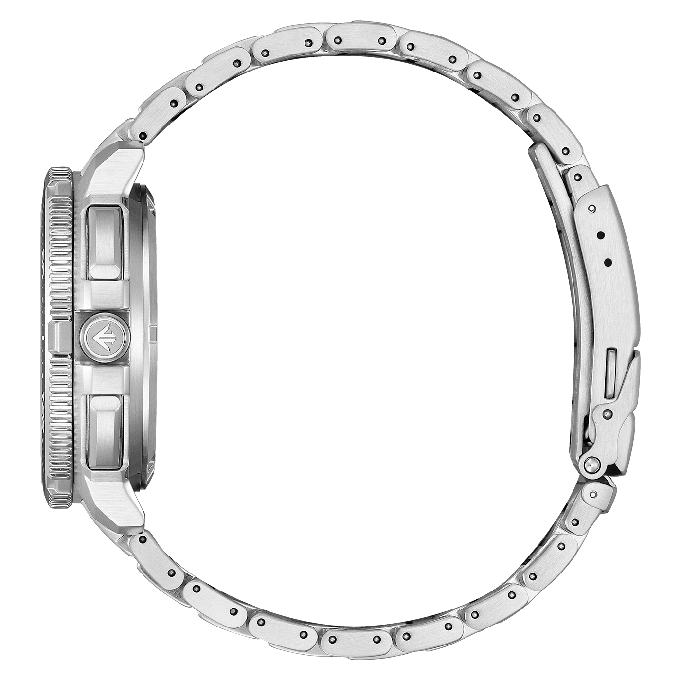 Silbernes Armbanduhr, Seitenansicht, auf weißem Hintergrund