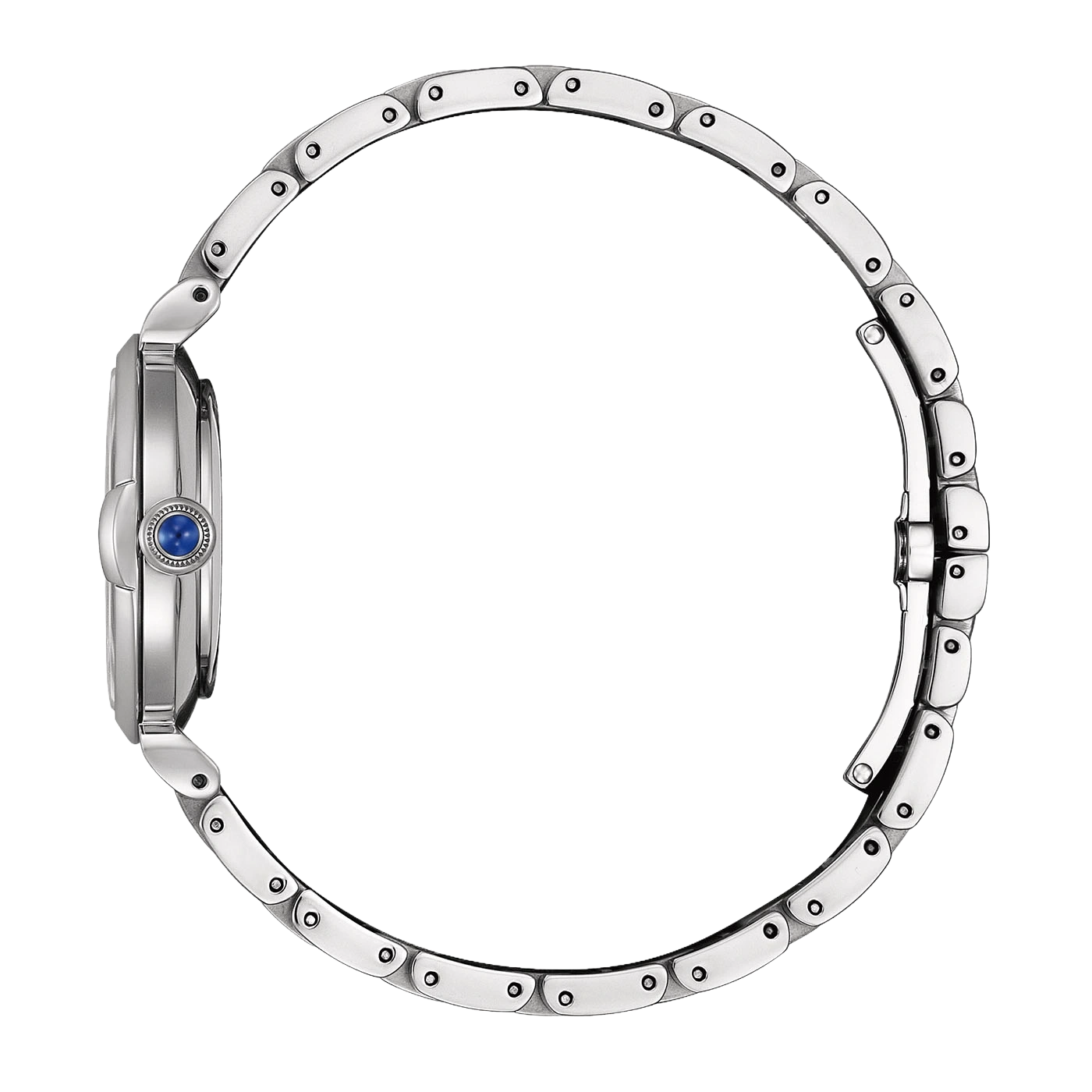Montre bracelet en argent avec une pierre bleue sur le cadran.