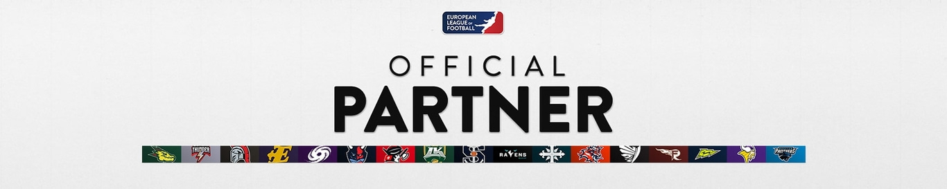 Partenaire officiel de l'European League of Football avec logos d'équipes.