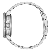 Montre bracelet en argent, vue latérale, sur fond blanc
