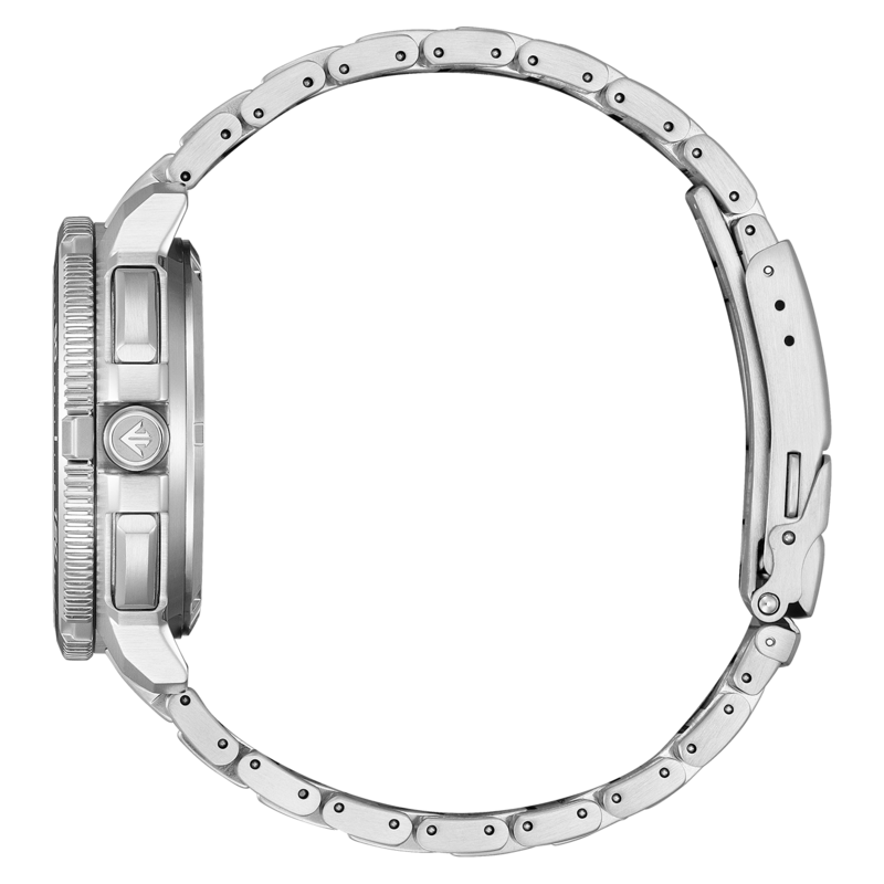Silbernes Armbanduhr, Seitenansicht, auf weißem Hintergrund