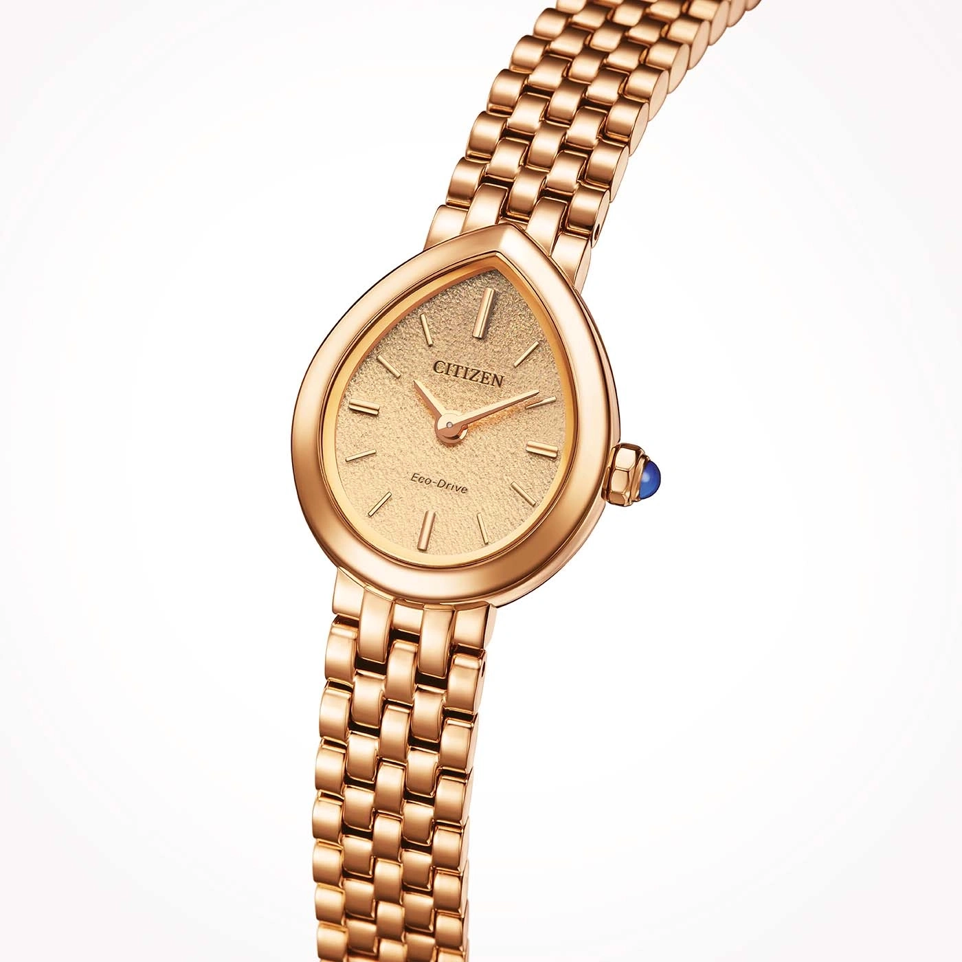 Eine schicke Roségold-Uhr mit strukturiertem Zifferblatt und passendem Armband.