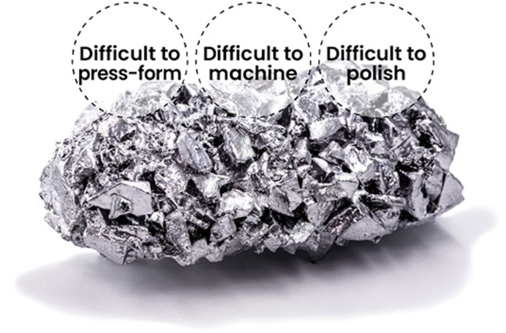 Metallbild mit Schwierigkeiten beim Pressformen, Bearbeiten und Polieren.