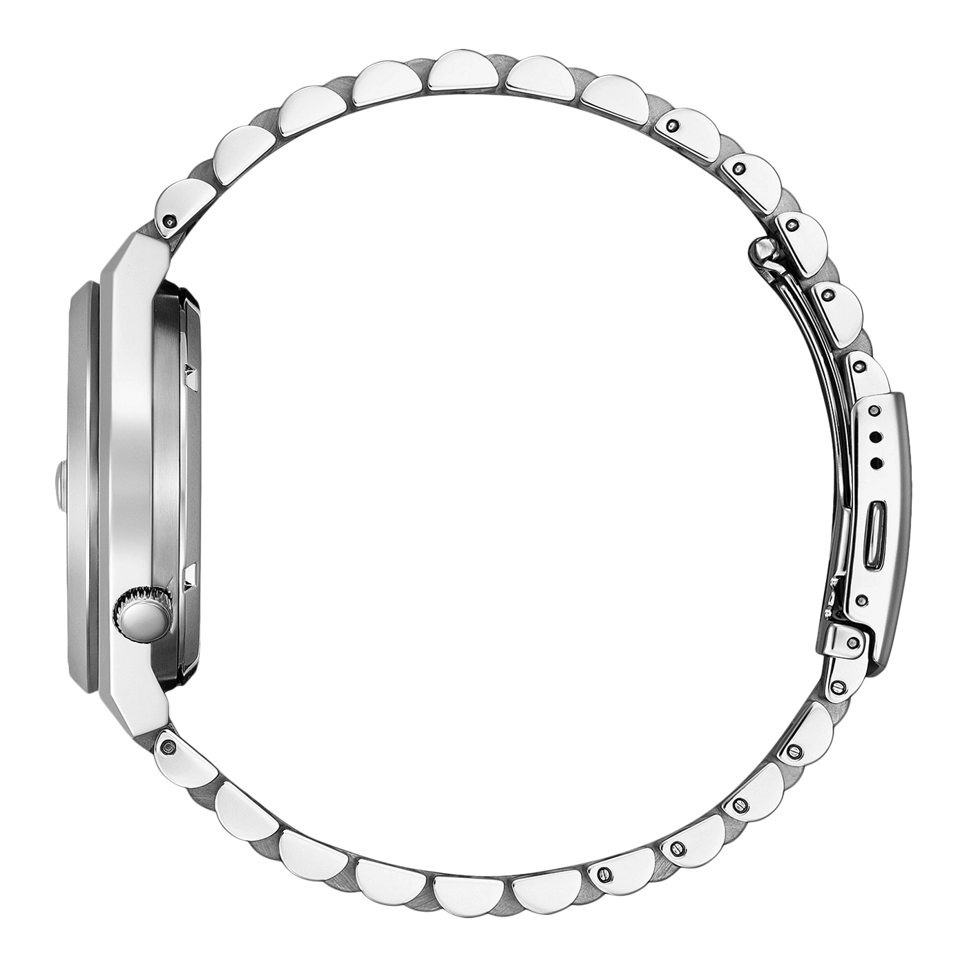 Nahaufnahme einer silbernen Armbanduhr auf schwarzem Hintergrund