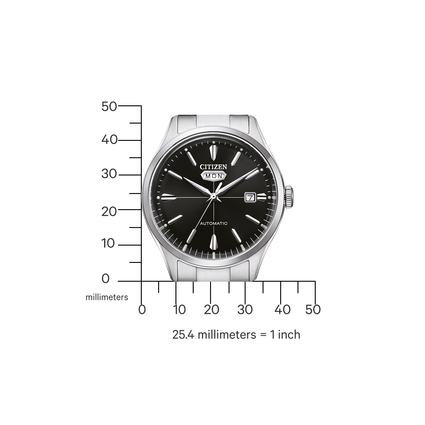 Une montre Citizen avec une échelle millimétrique