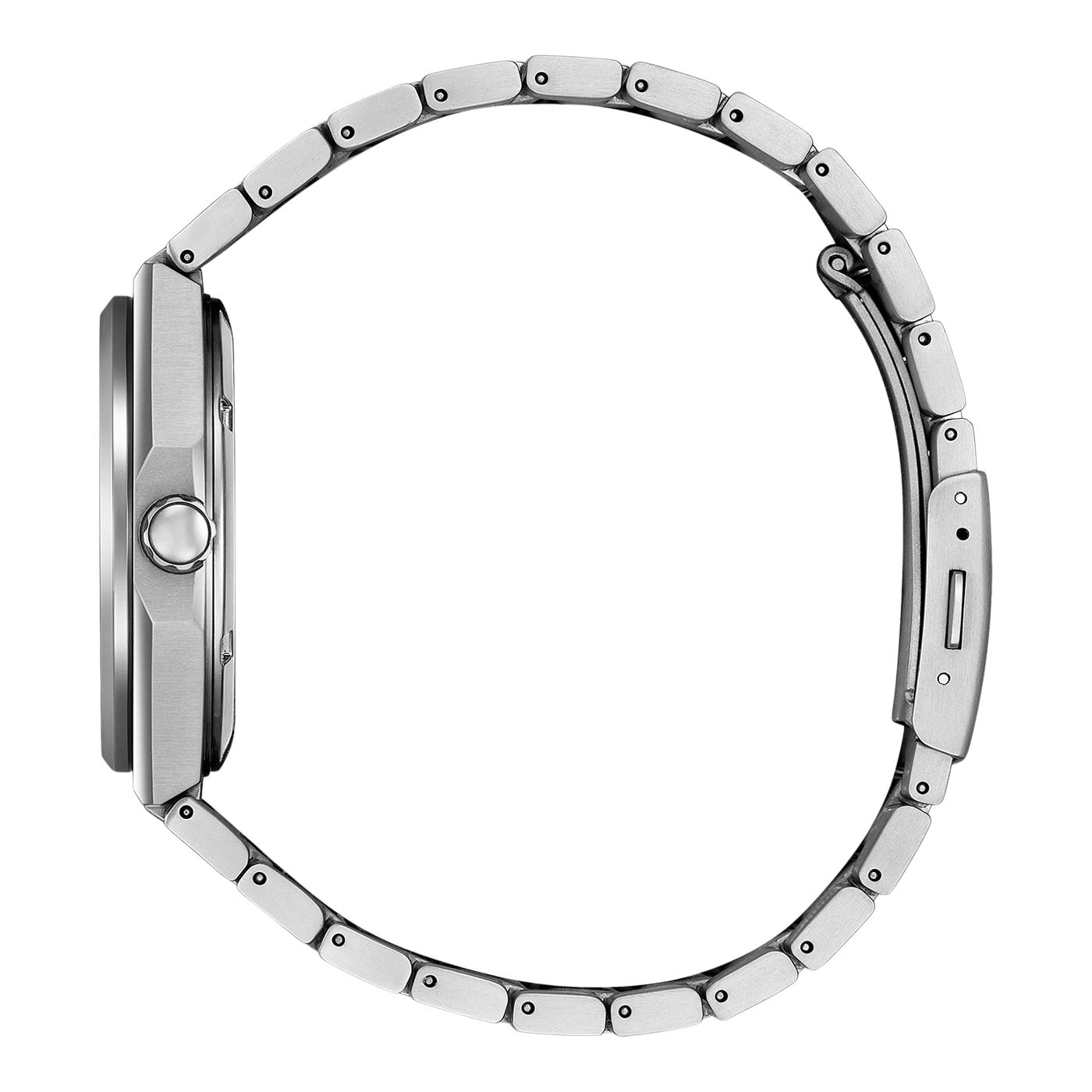Silbernes Armbanduhr, Seitenansicht.