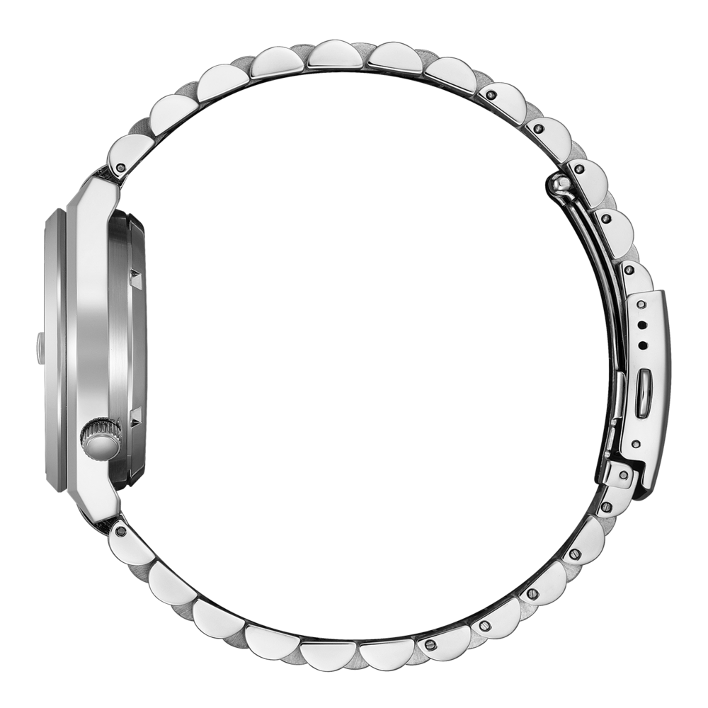 Silbernes Armbanduhr auf schwarzem Hintergrund