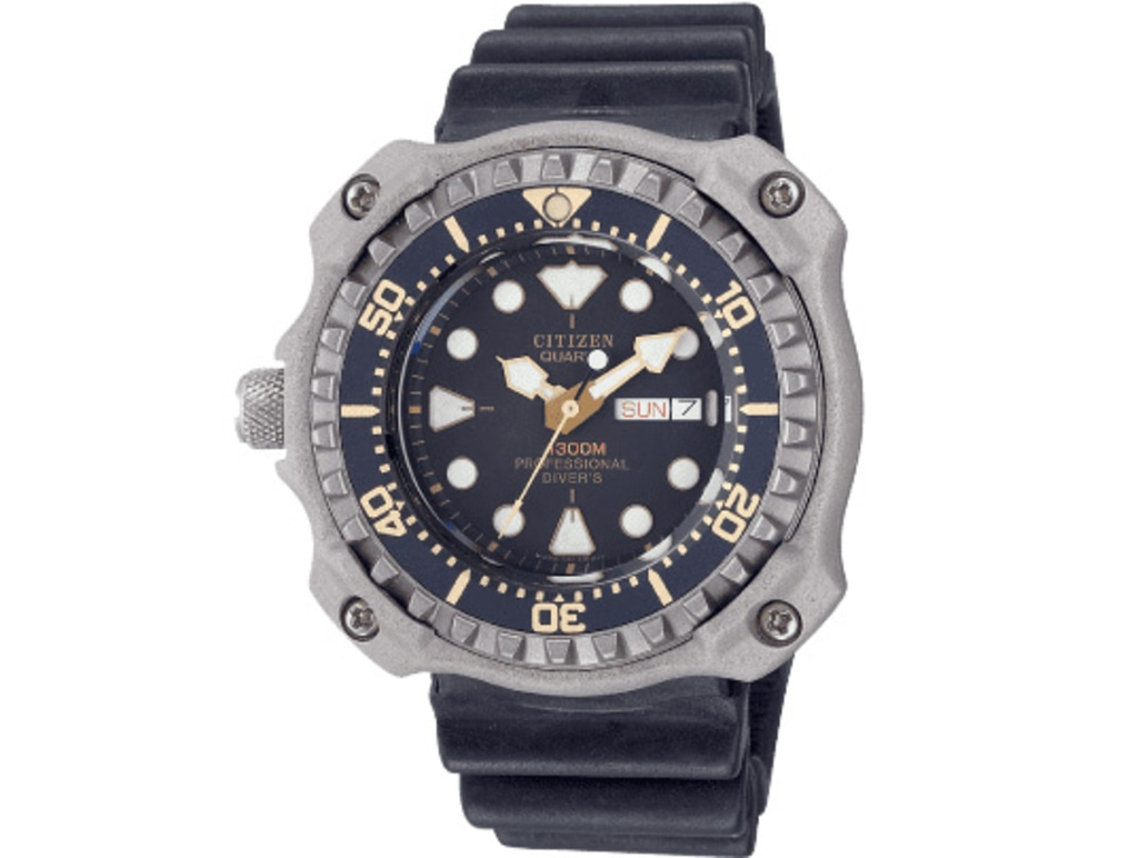 Citizen-Uhr mit schwarzem Zifferblatt und Kautschukband, professionelle Taucheruhr