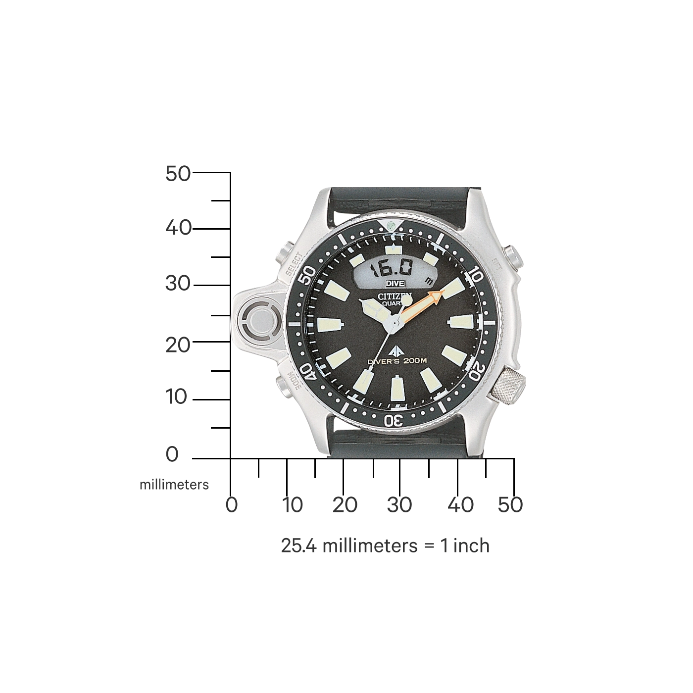Montre de plongée Citizen avec une échelle de mesure.