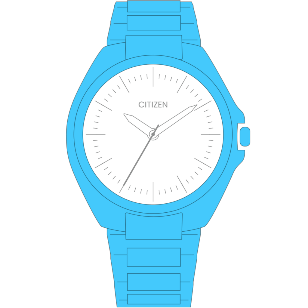 Citizen-Uhr mit schwarzem Zifferblatt und blauem Armband