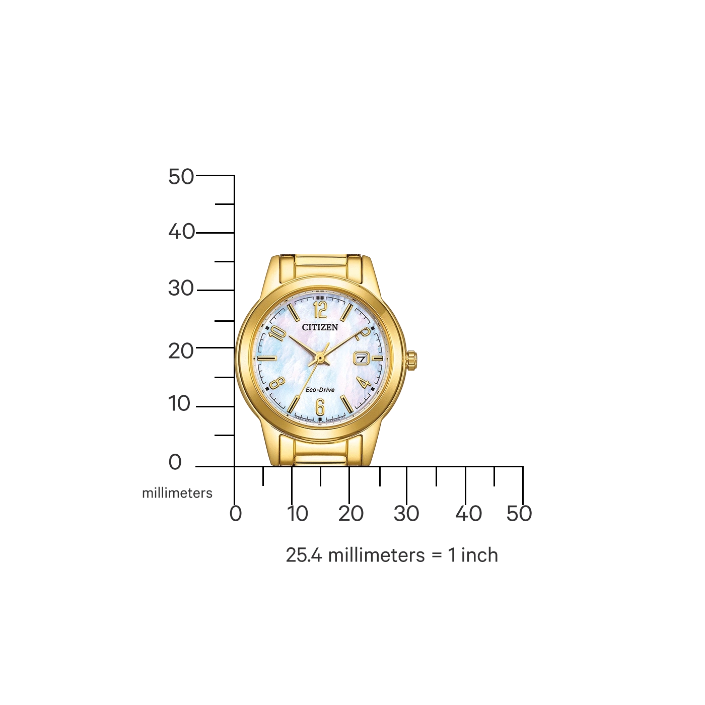Goldene Citizen Uhr mit Perlmuttzifferblatt und Messskala