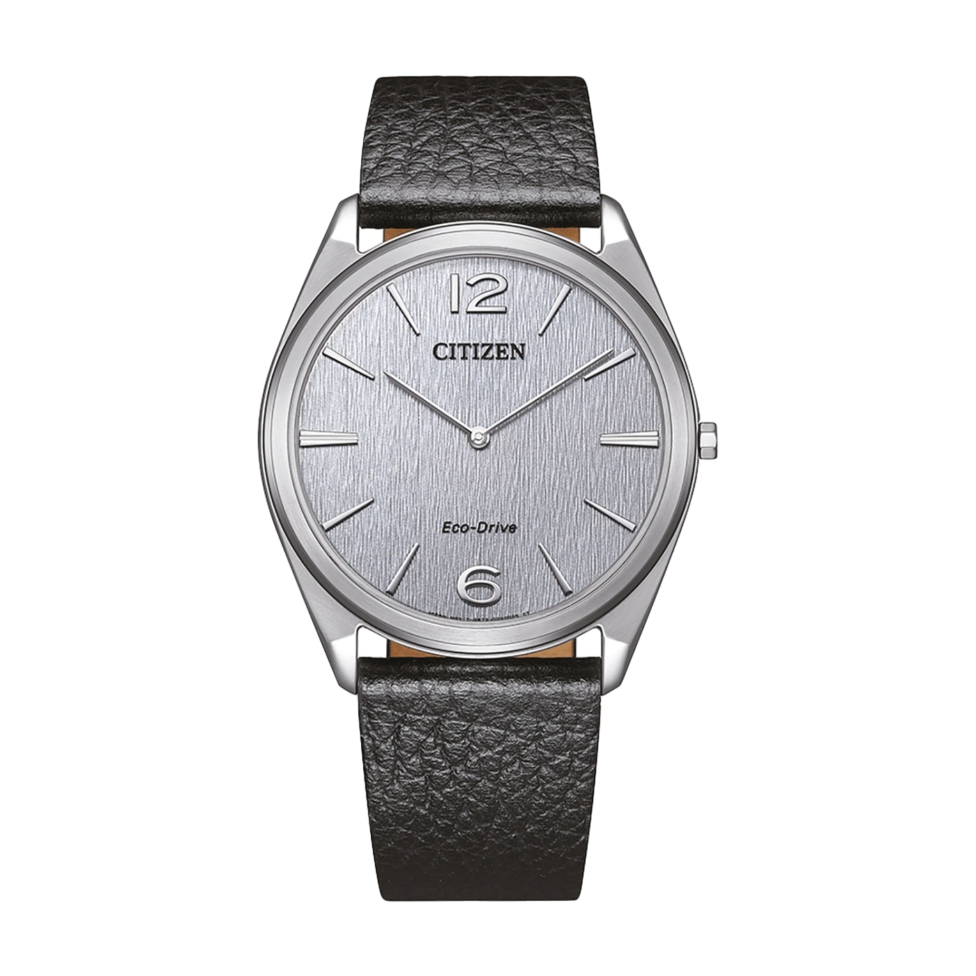 Silberne Citizen Eco-Drive Uhr mit schwarzem Lederarmband