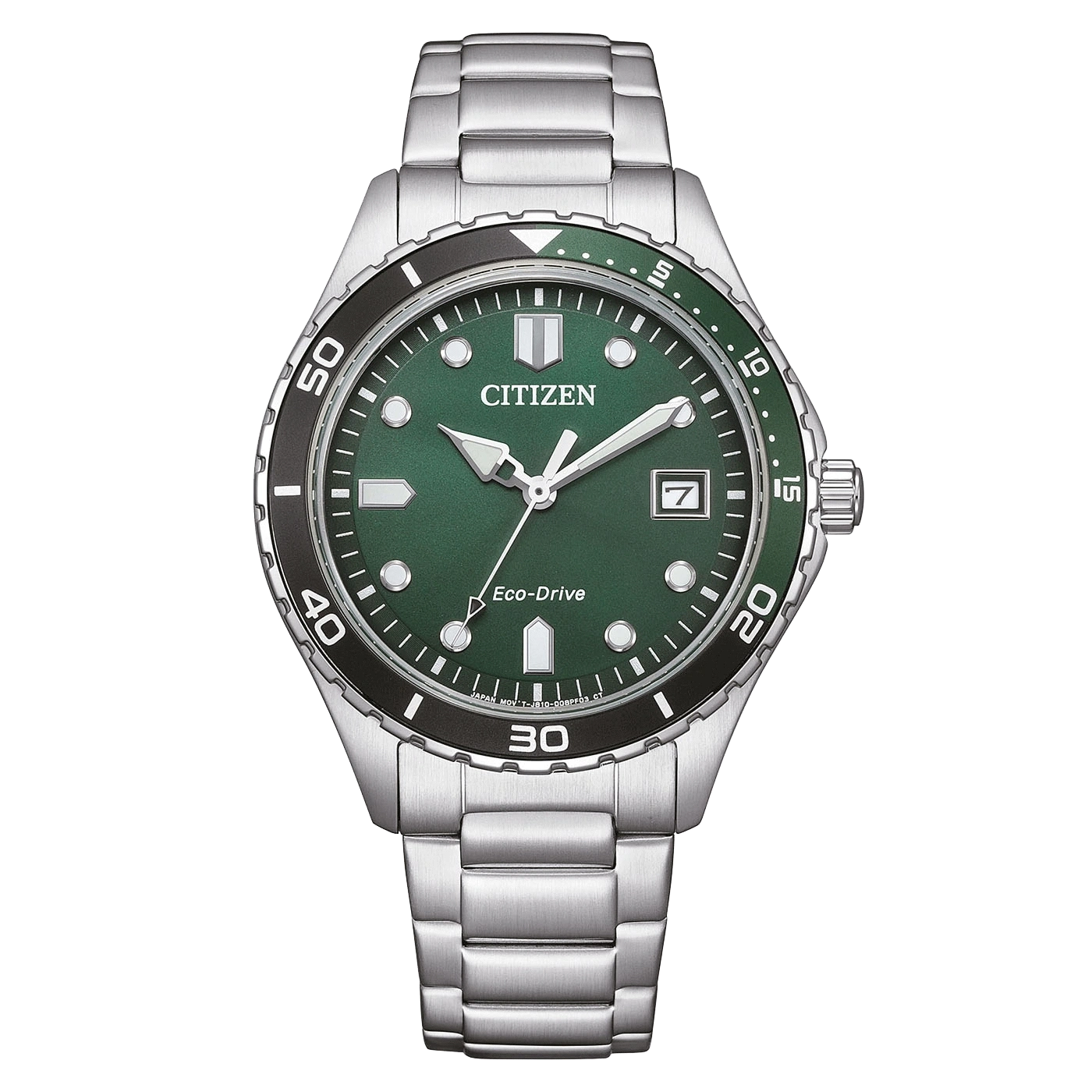 Grüne Citizen Eco-Drive Uhr mit Silberarmband