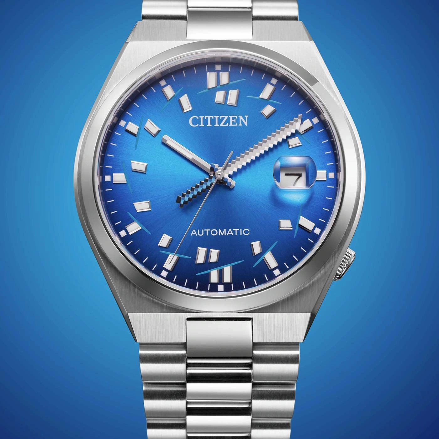 Blaue Citizen Automatik-Uhr mit Silberarmband