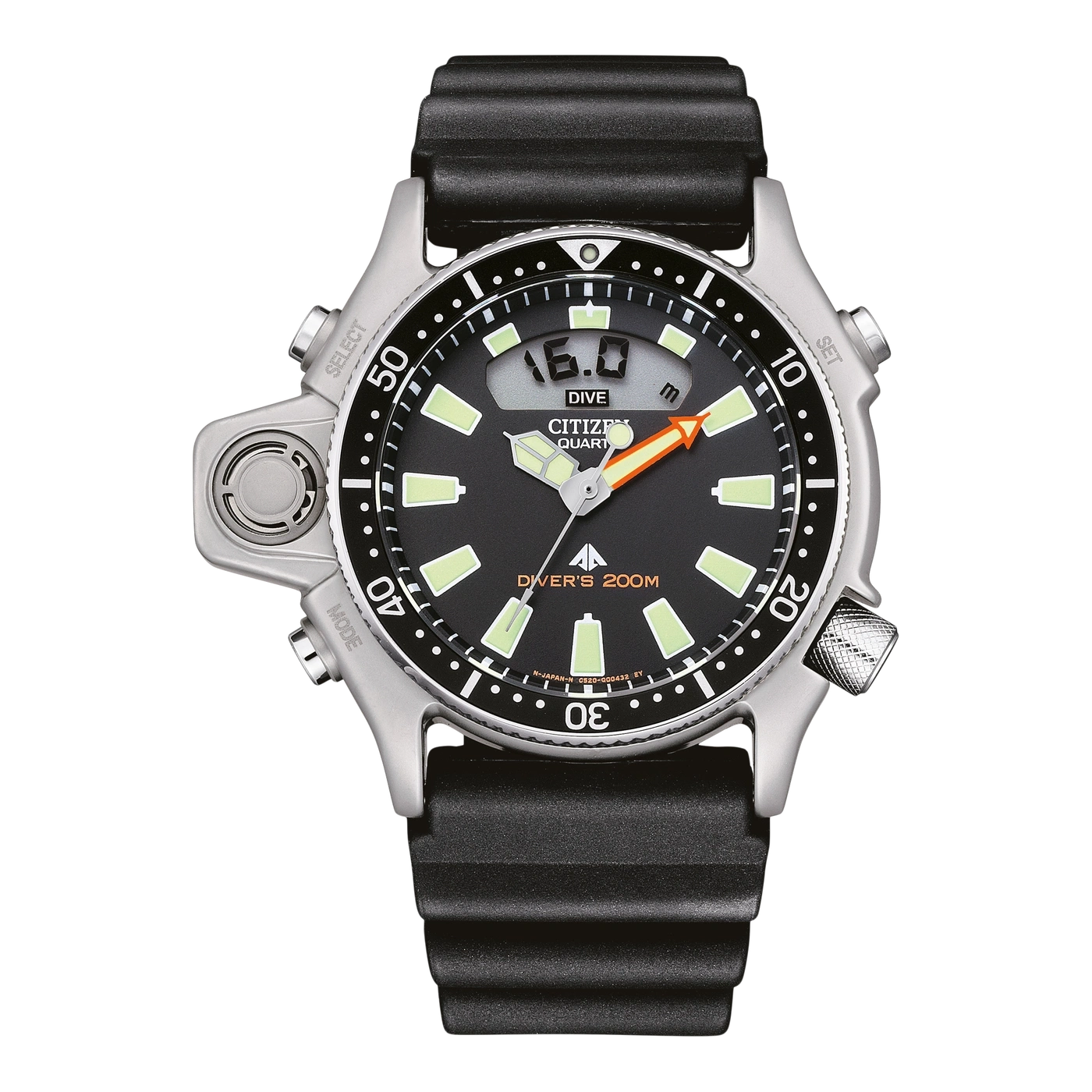 Schwarze Citizen Taucheruhr mit Kautschukarmband