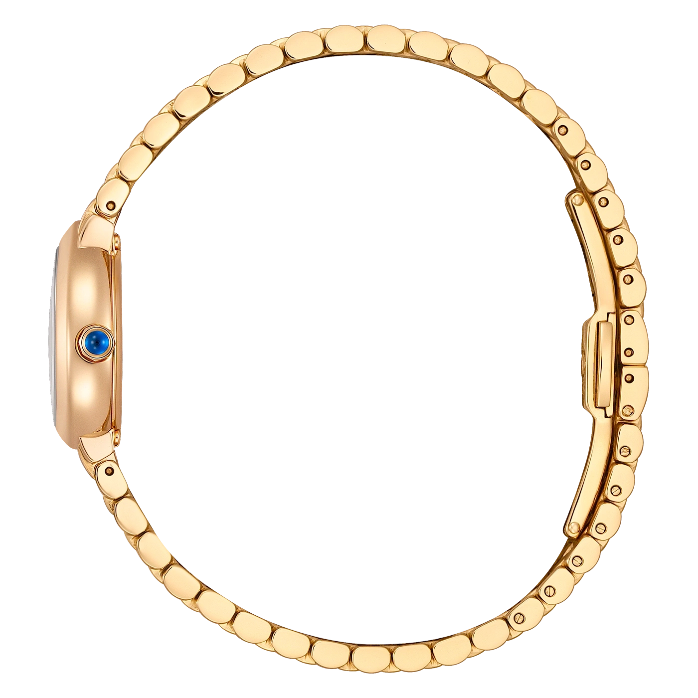 Goldene Armbanduhr im Seitenprofil mit Gliederarmband