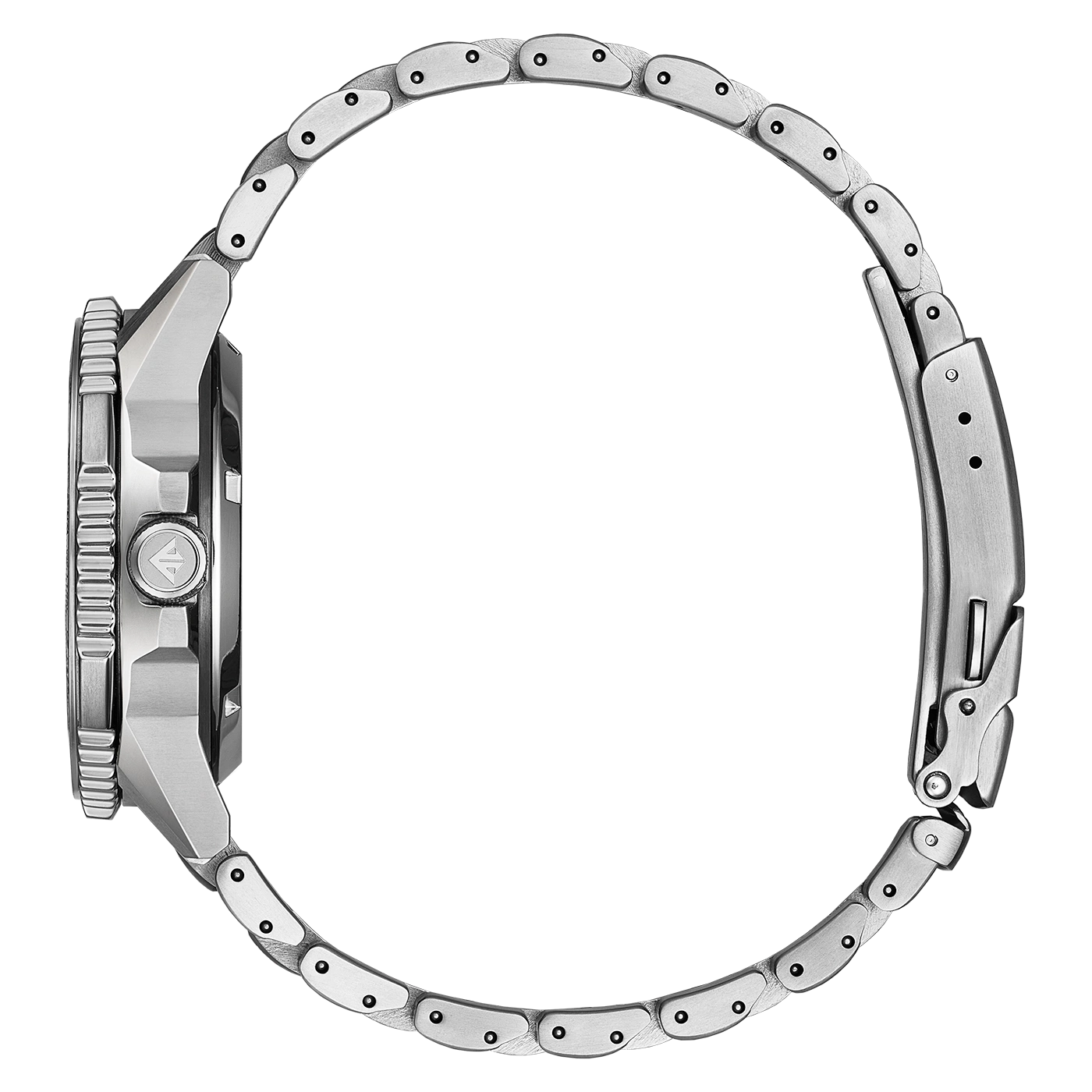 Une montre de plong
ounne avec bracelet en m
etal sur fond blanc.