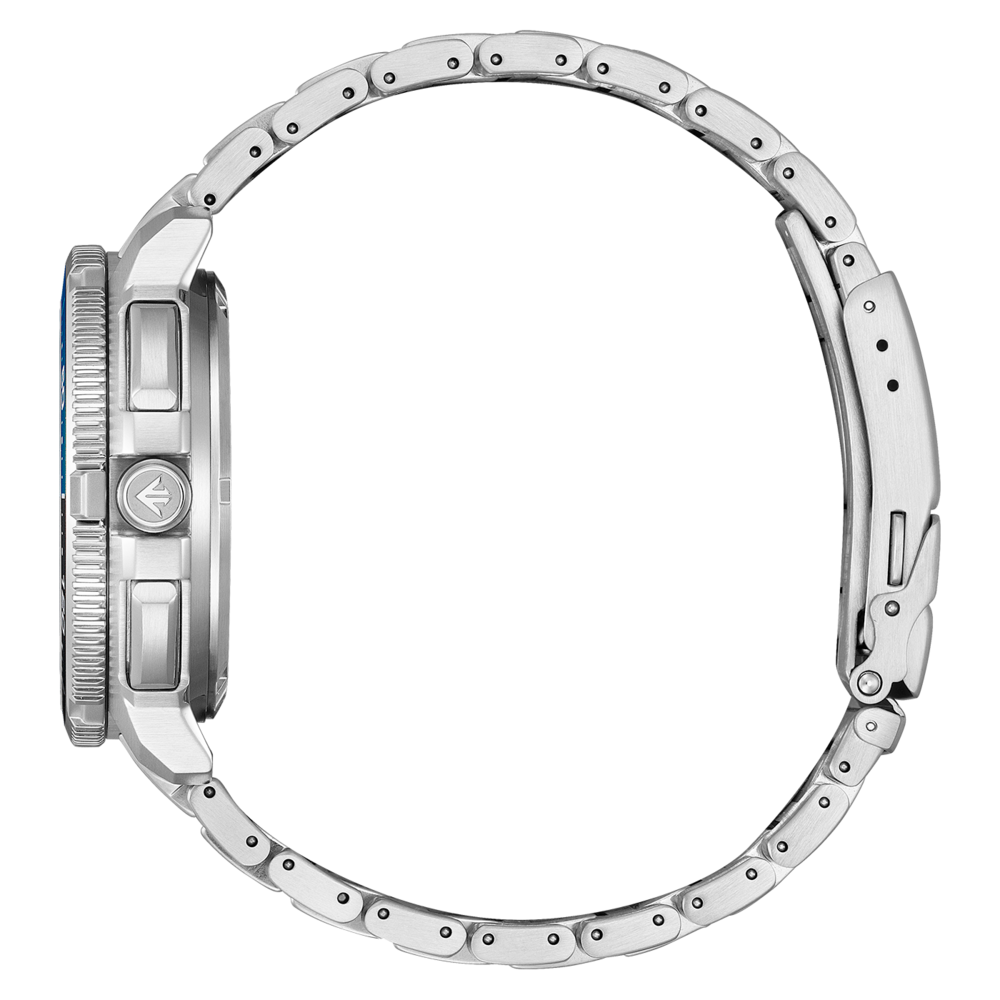 Montre bracelet en acier inoxydable, vue latérale