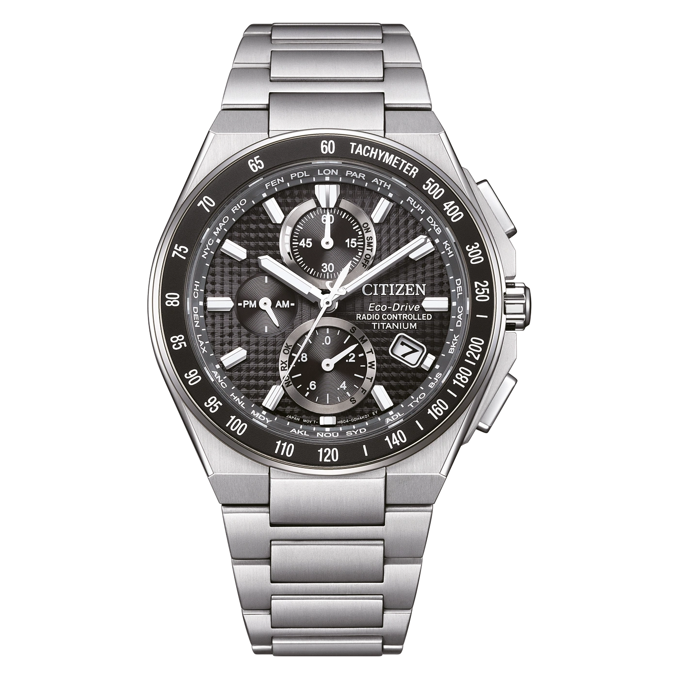 Citizen Eco-Drive Titanuhr mit schwarzem Zifferblatt und Metallarmband