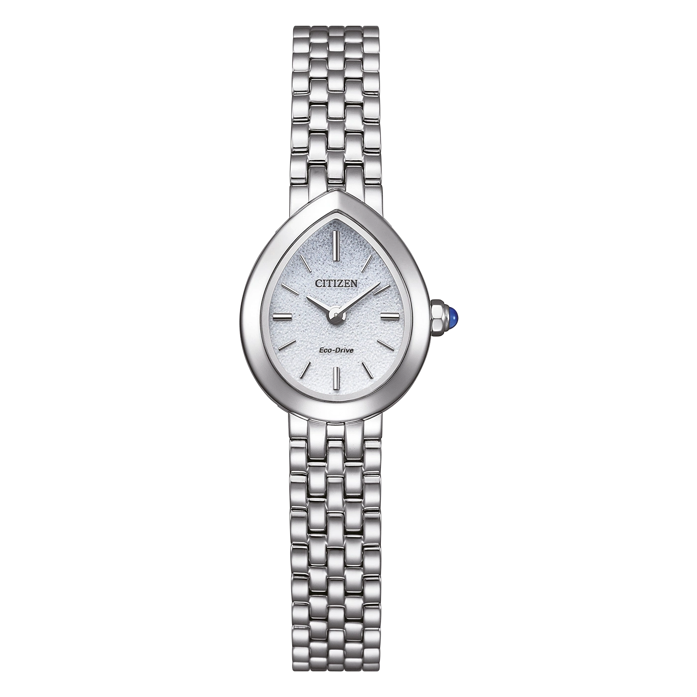 Citizen Eco-Drive Damenuhr mit silbernem Armband und perlmuttfarbenem Zifferblatt.
