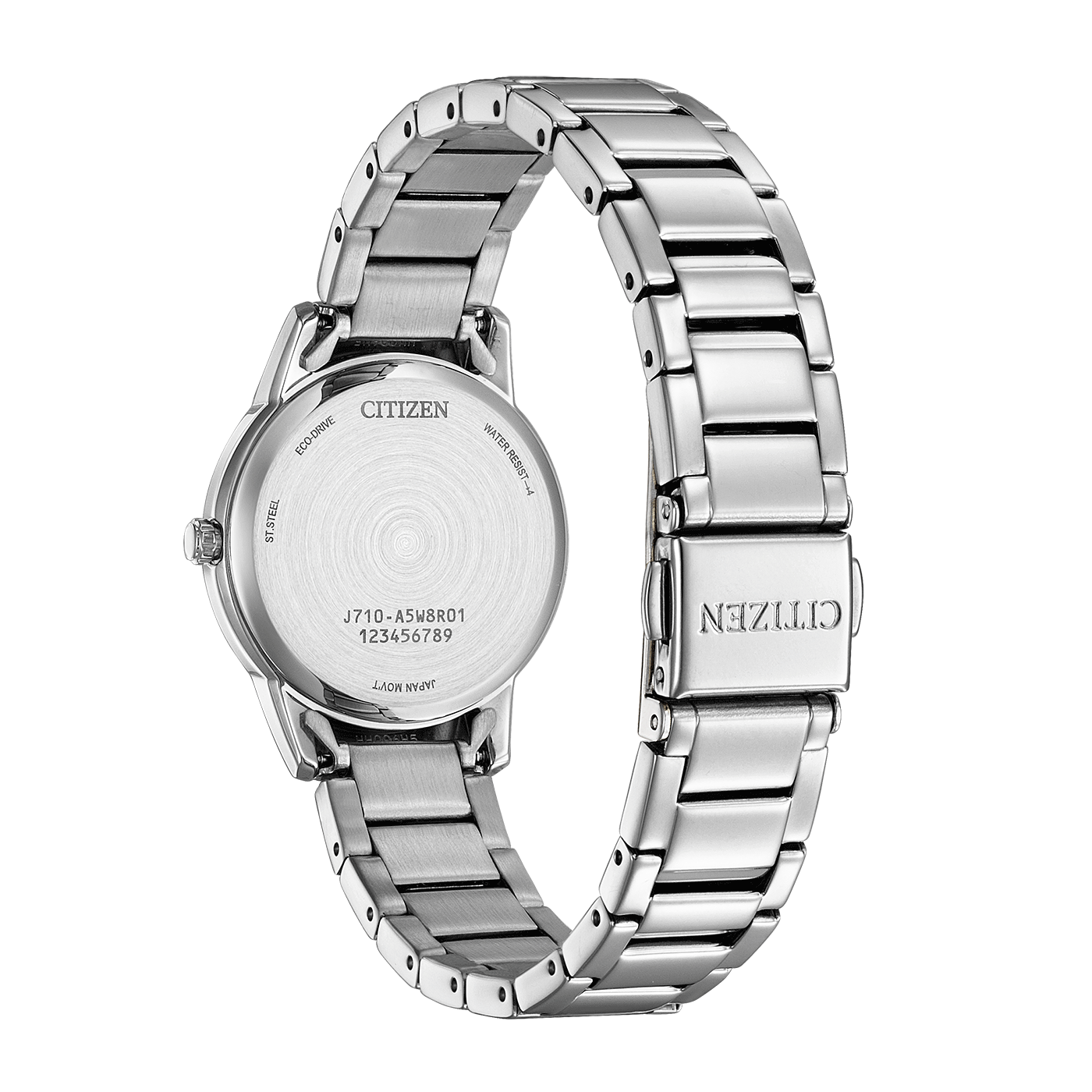 Citizen-Uhrrückseite, Edelstahl, Eco-Drive, wasserdicht, japanisches Uhrwerk.