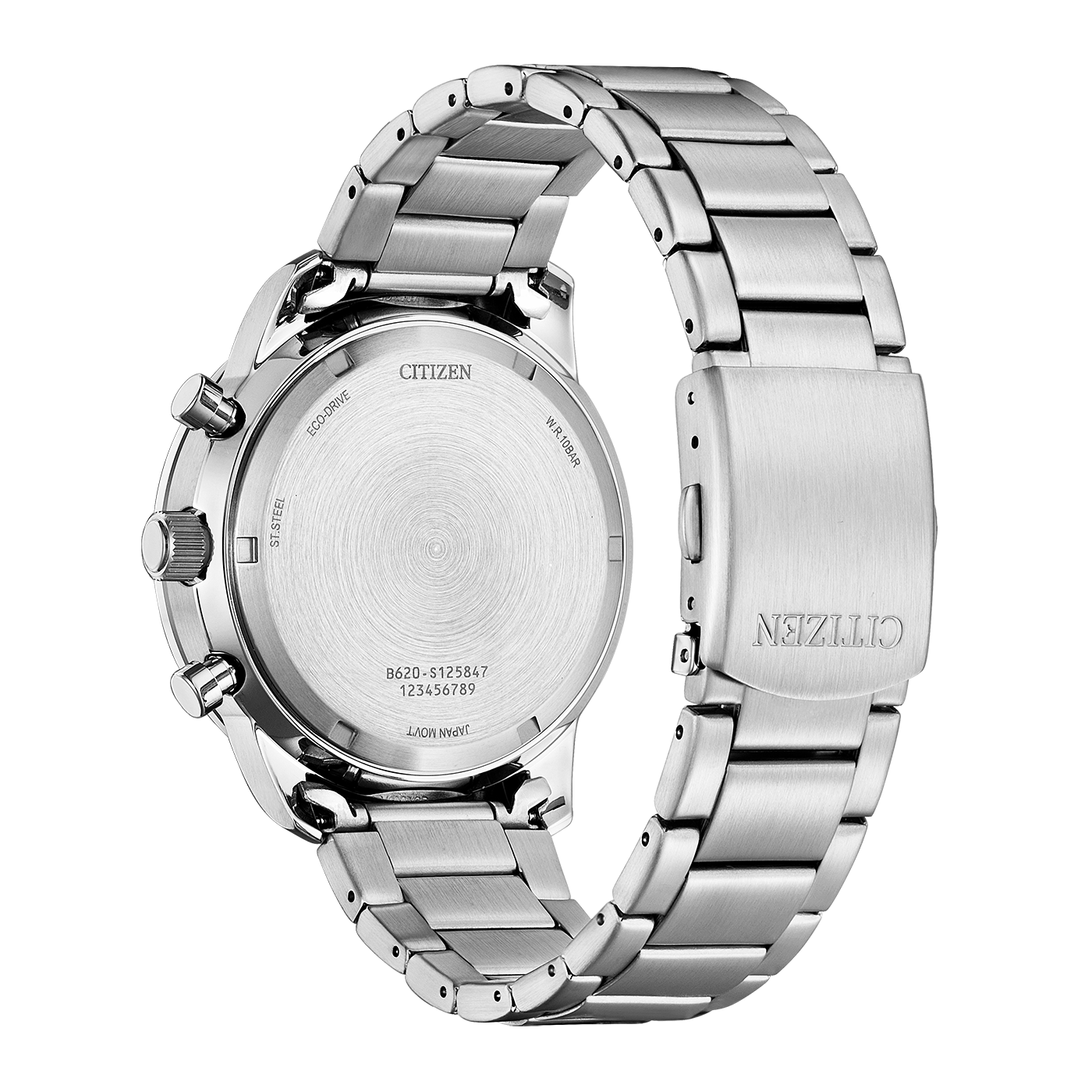 Citizen-Uhrrückseite, Edelstahl, Eco-Drive, wasserdicht, japanisches Uhrwerk.
