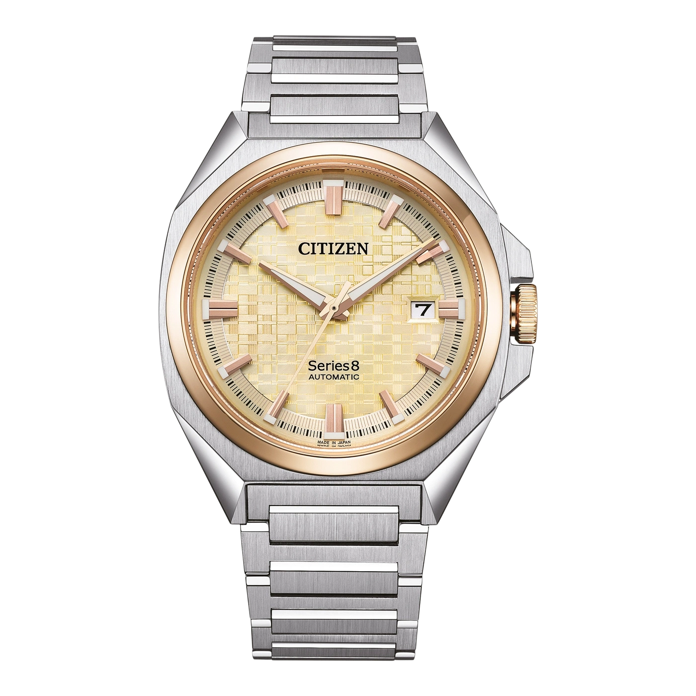 Eine Citizen Series 8 Automatik-Uhr mit einem silbernen Armband