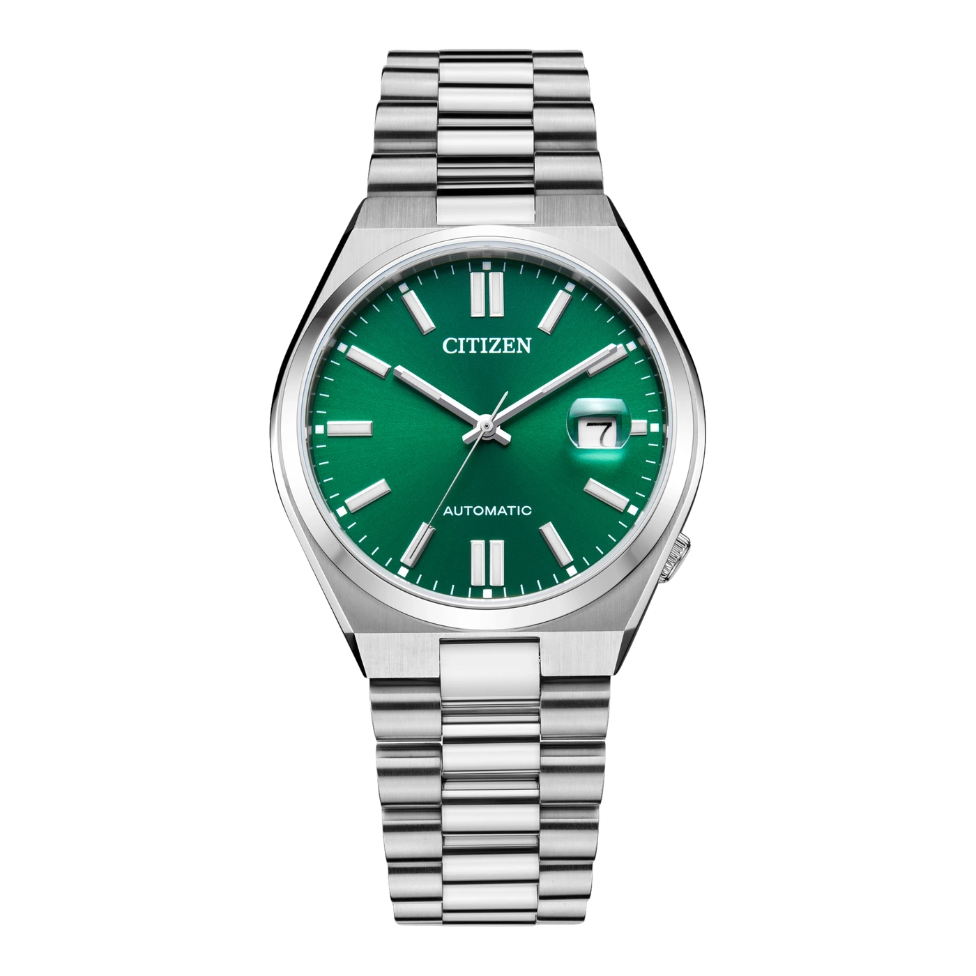Grüne Citizen-Uhr mit Silberarmband