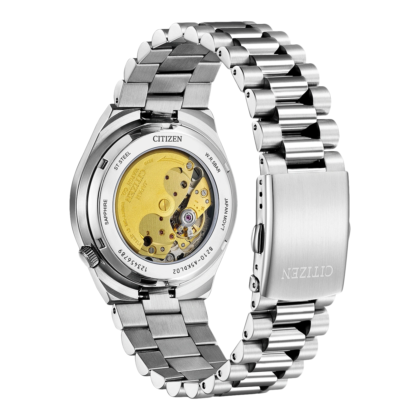Montre Citizen avec mouvement apparent, bracelet en acier inoxydable.