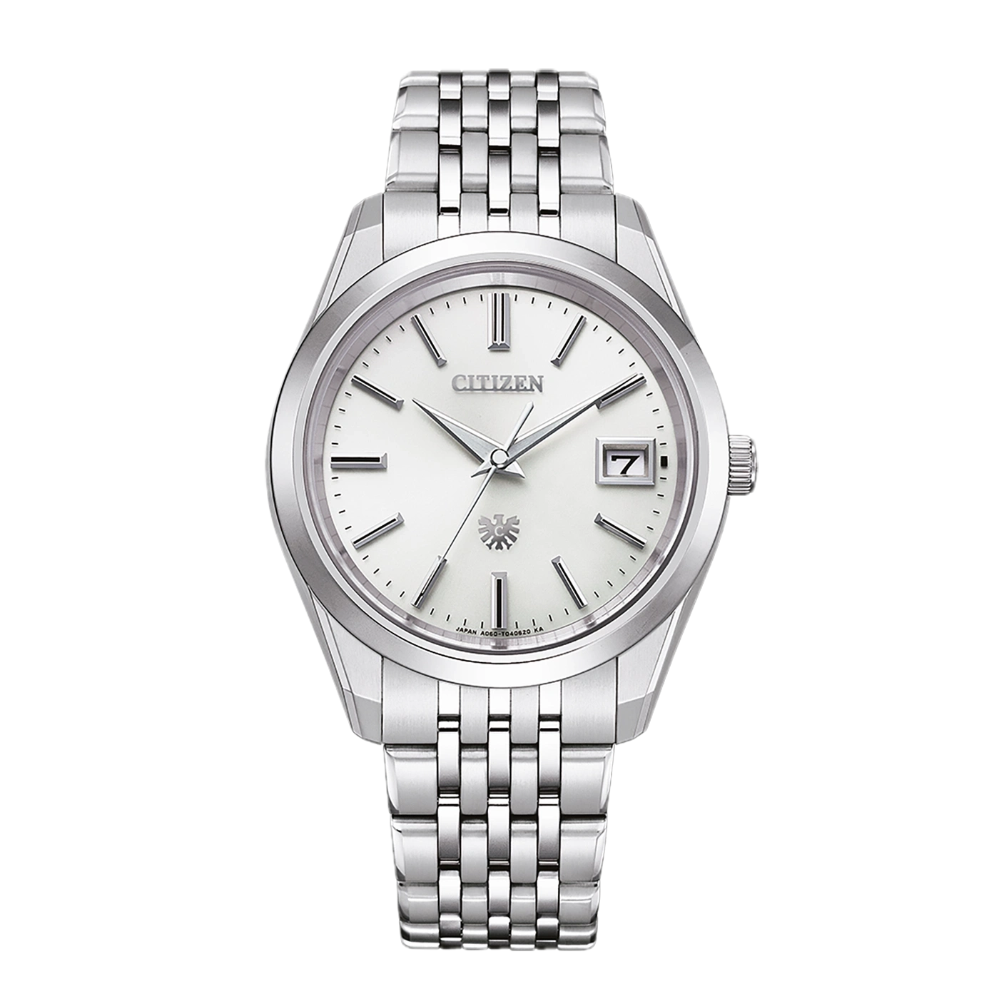 Silberne Citizen Uhr mit weißem Zifferblatt und Metallarmband