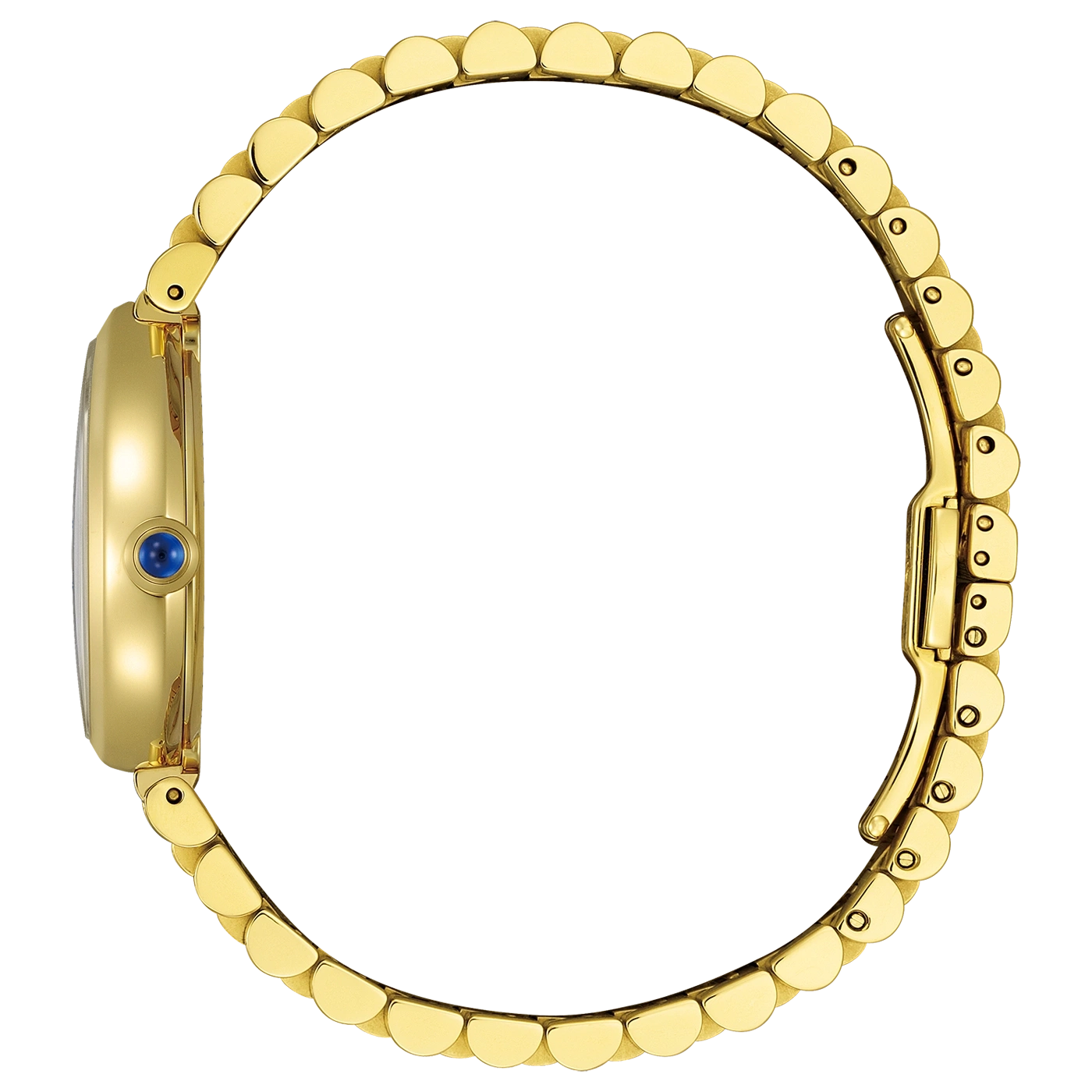 Goldene Armbanduhr mit blauem Stein und Schließe