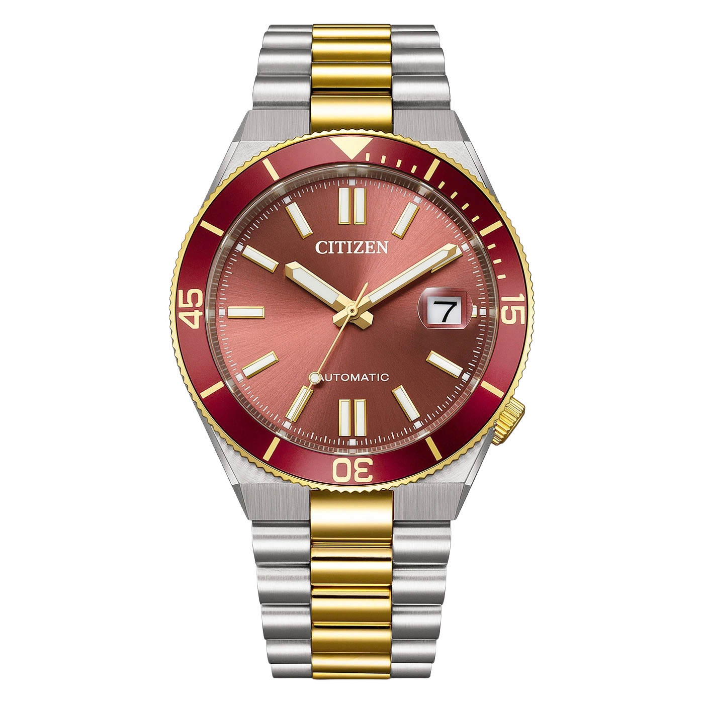 Citizen Automatik-Uhr rot-goldfarben, zweifarbiges Armband.