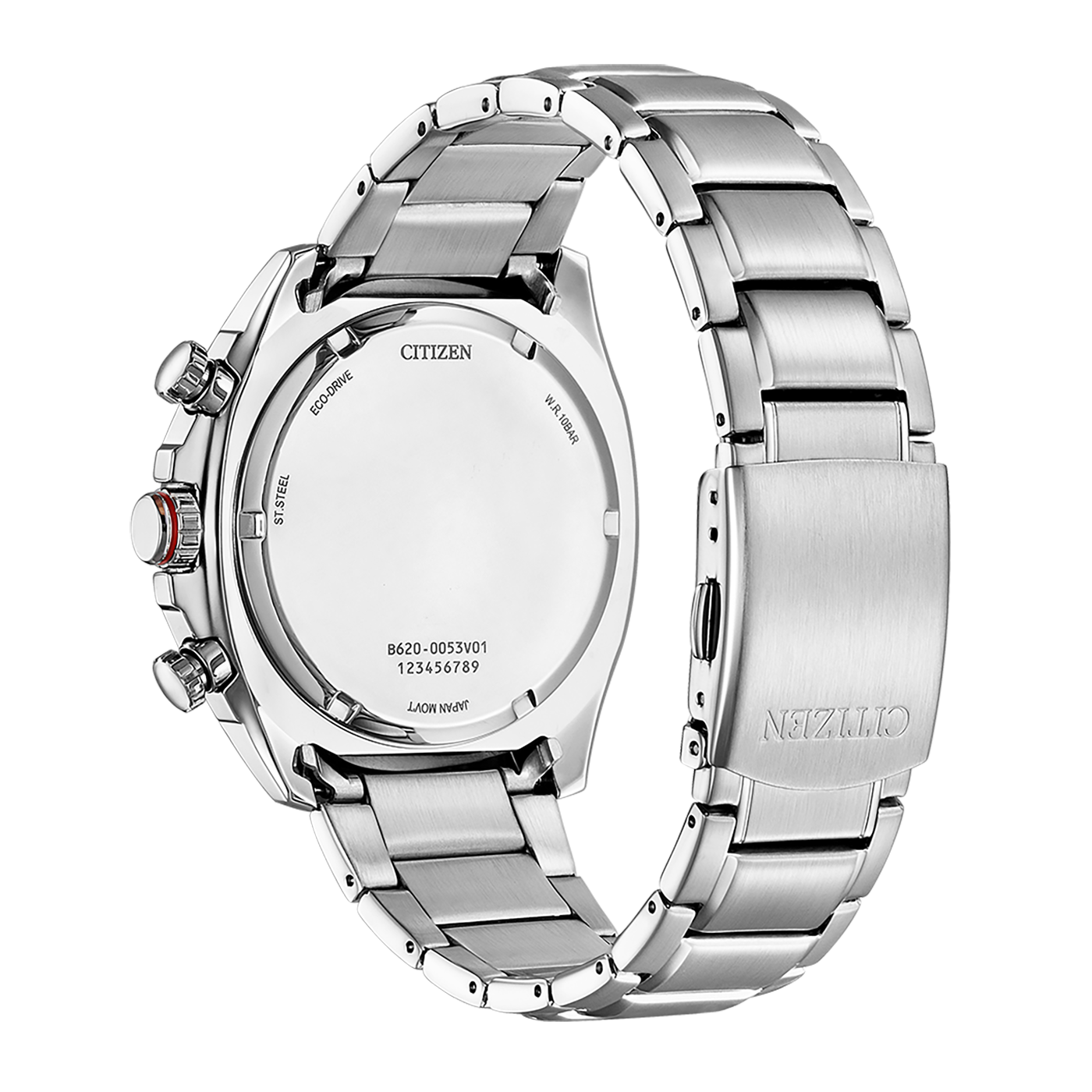 Citizen-Uhrrückseite, Edelstahl, Eco-Drive, W.R.10BAR, Japan Movt, B620-0053V01