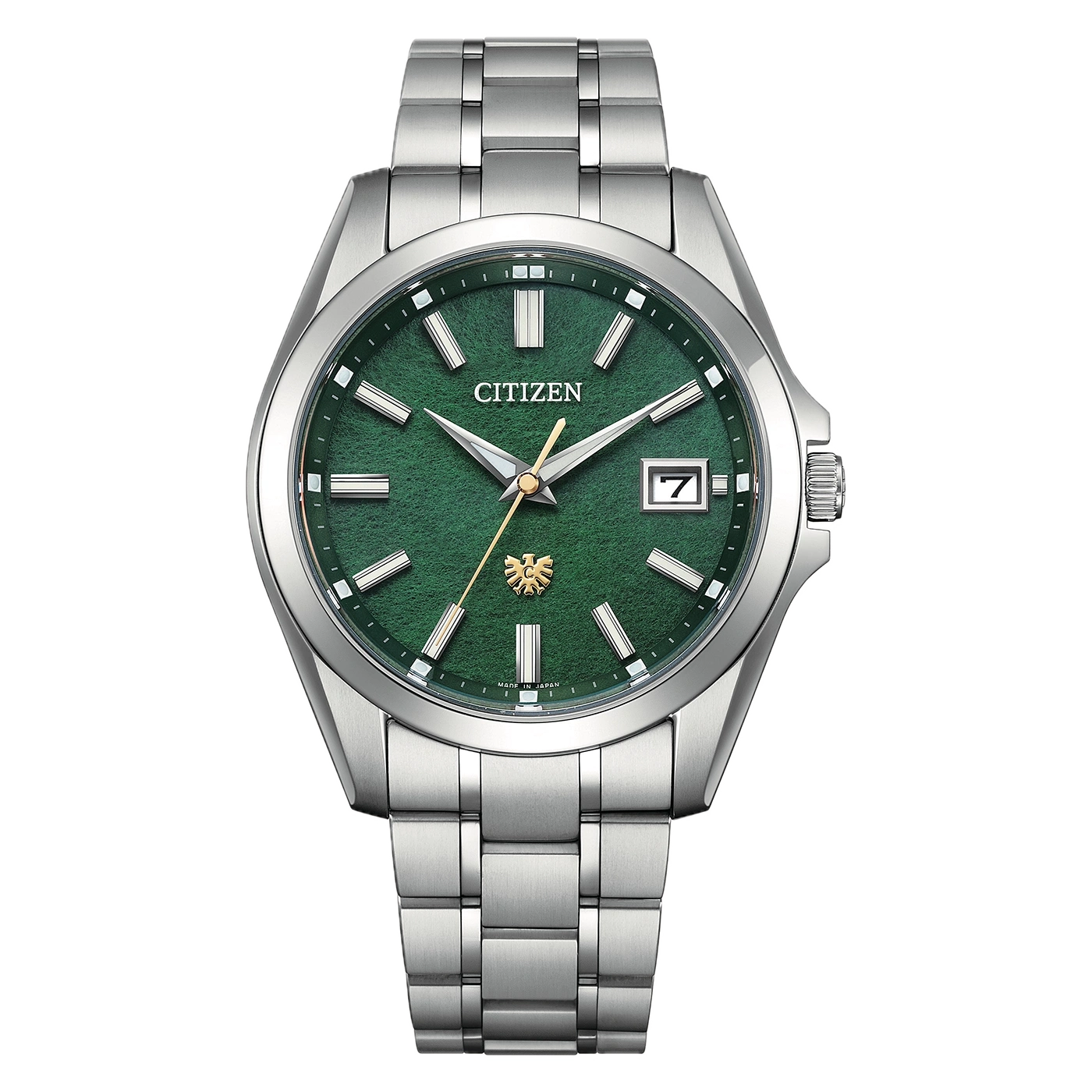 Herrenuhr CITIZEN mit silbernem Armband und grüner Datumsanzeige