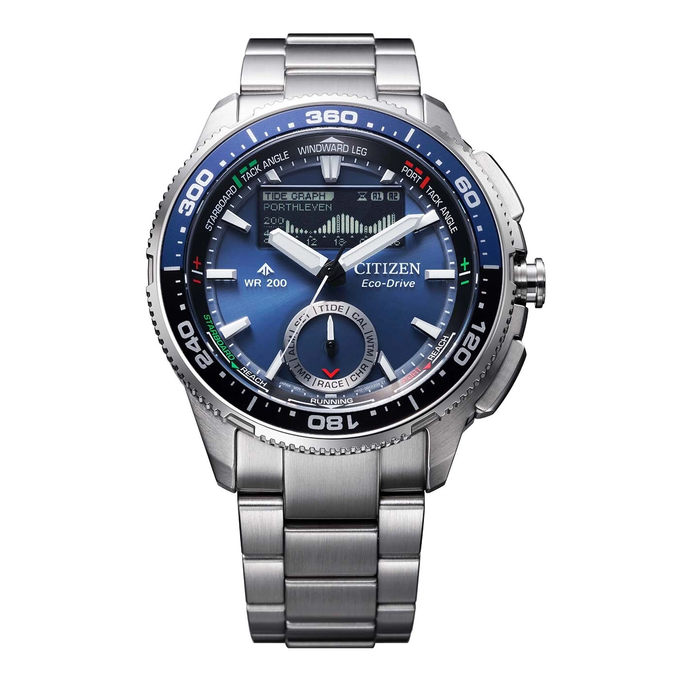 Montre citizen homme cadran bleu et bracelet métallique argenté.
