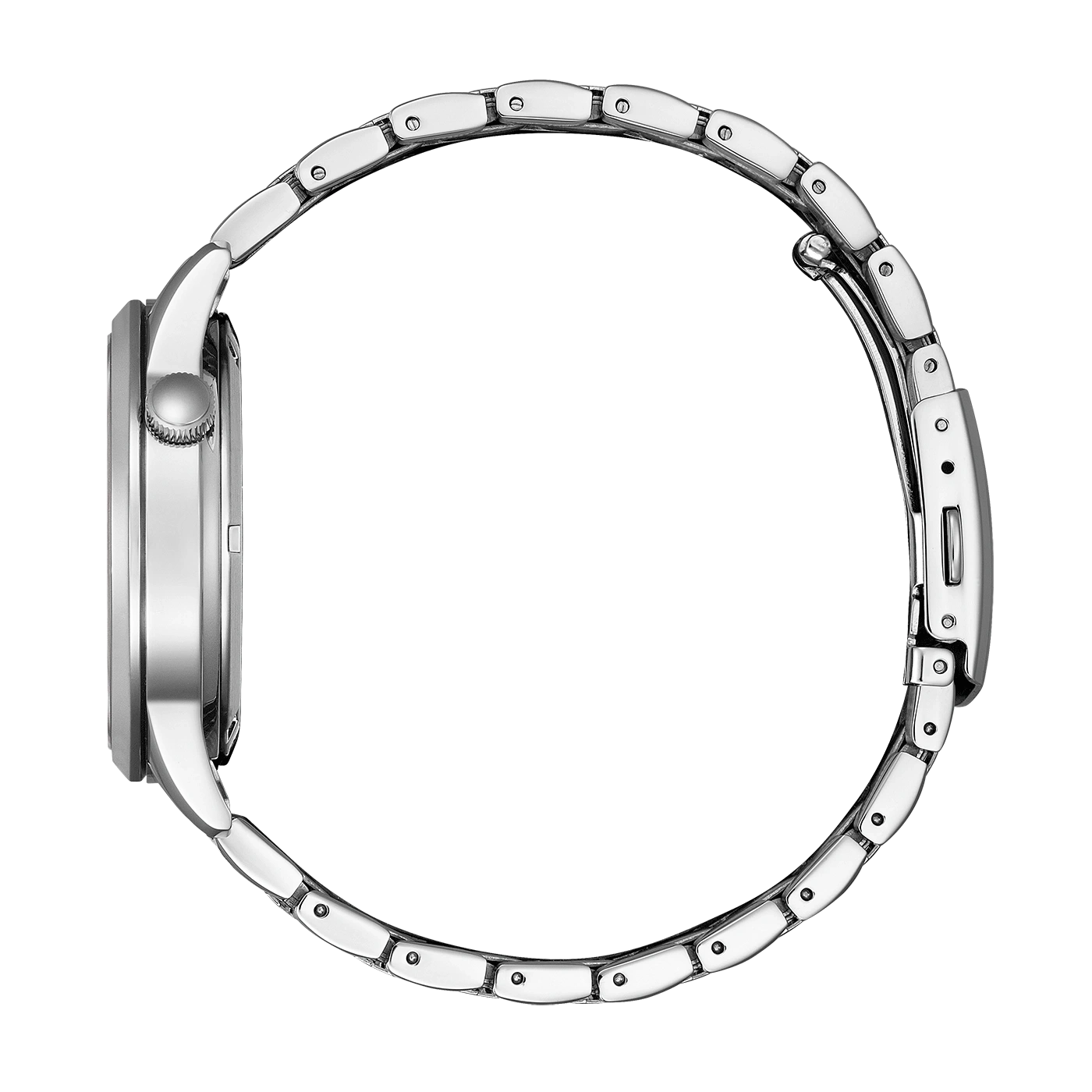 Silbernes Armbanduhr im Profil auf weißem Hintergrund